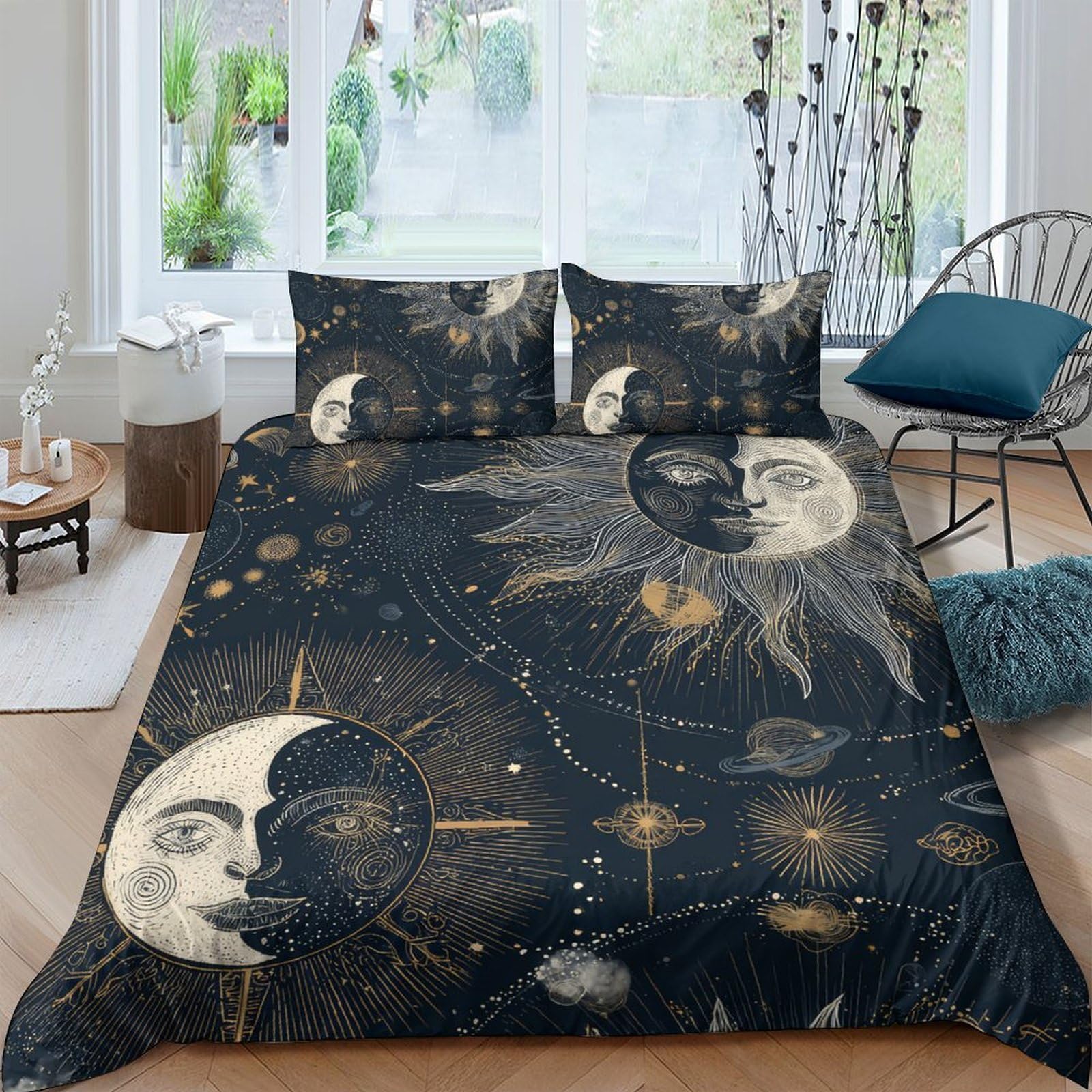 Ctjqhvkz Style-10 3D Printed Celestial Sun Moon Fitted Sheet Microfiber Soft Breathable Cosmic Universe Mattress Cover For Bedroom Dorm Decor Single（135X200cm）