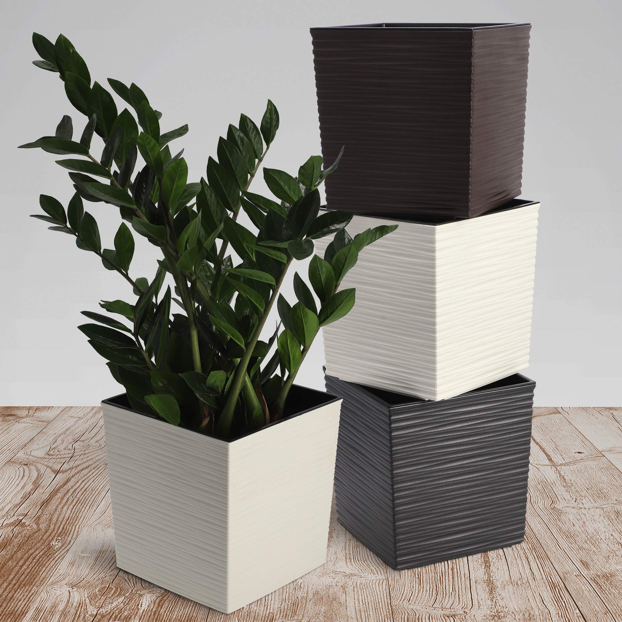 KADAX Blumentopf aus Kunststoff, wetterfester Gartentopf für Balkon, Terrasse, Innenbereich, Leichter Topf mit Einlage, Pflanzentöpf, Blumenkübel (Creme, Höhe: 41,5 cm)
