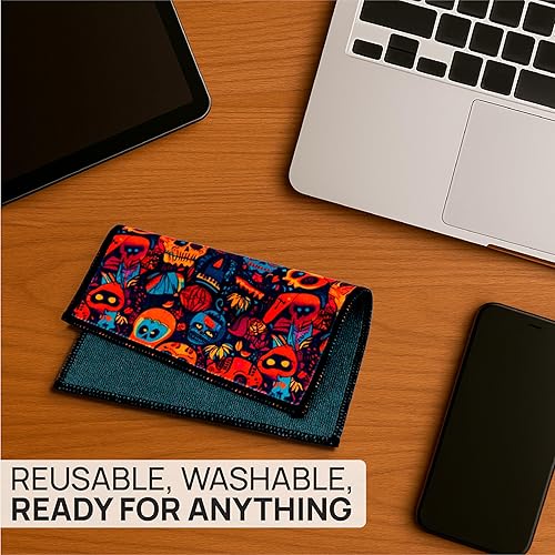 Miniatura 4 de Quick Cloth - Paños de limpieza de lentes de microfibra 5 x 7, calaveras, paquete de 2 con funda, limpiador de lentes de doble cara para lentes,