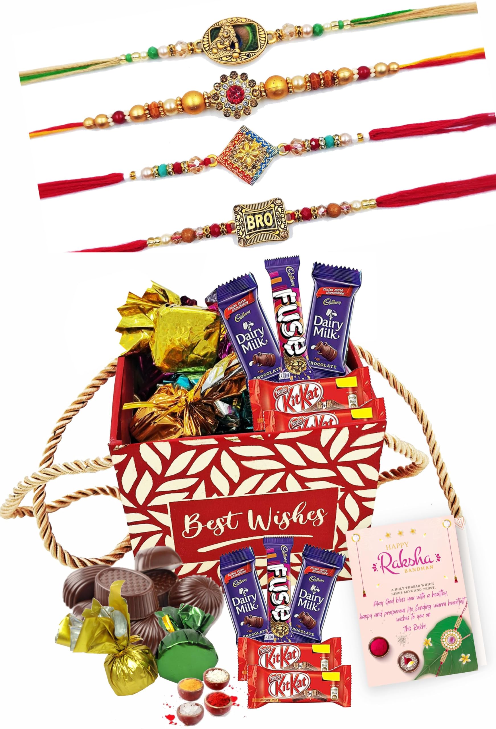 Fabbites Rakshabandhan/Rakhi Gift Hamper with Rakhi for Brother/Bhai/Bhaiya, Bhabhi, Kids, Men,Boys- Rakhi Set of 4 with Chocolates Gift Hamper
