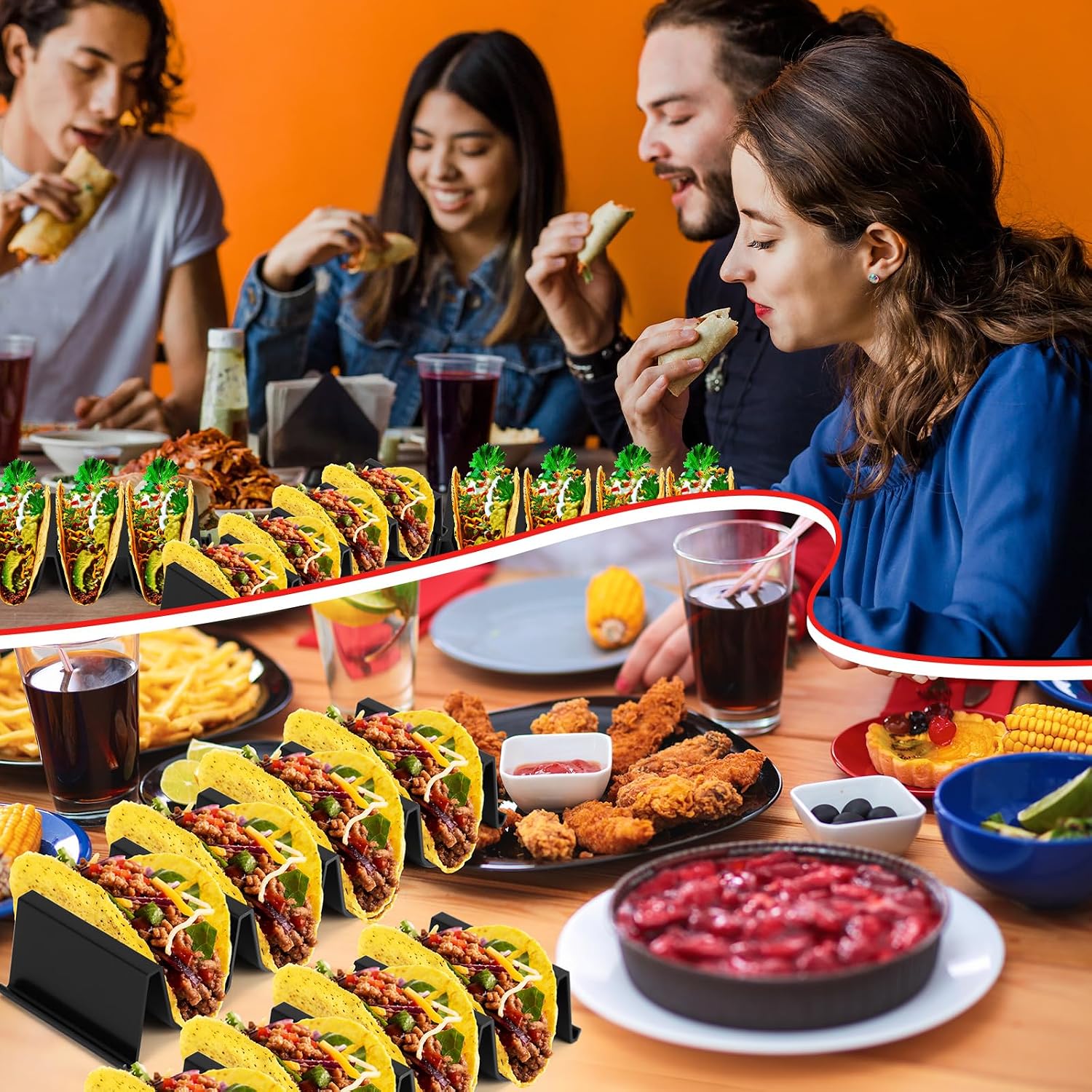 Baderke 8 Pcs Taco Holder Stands Black Small Tray Plates