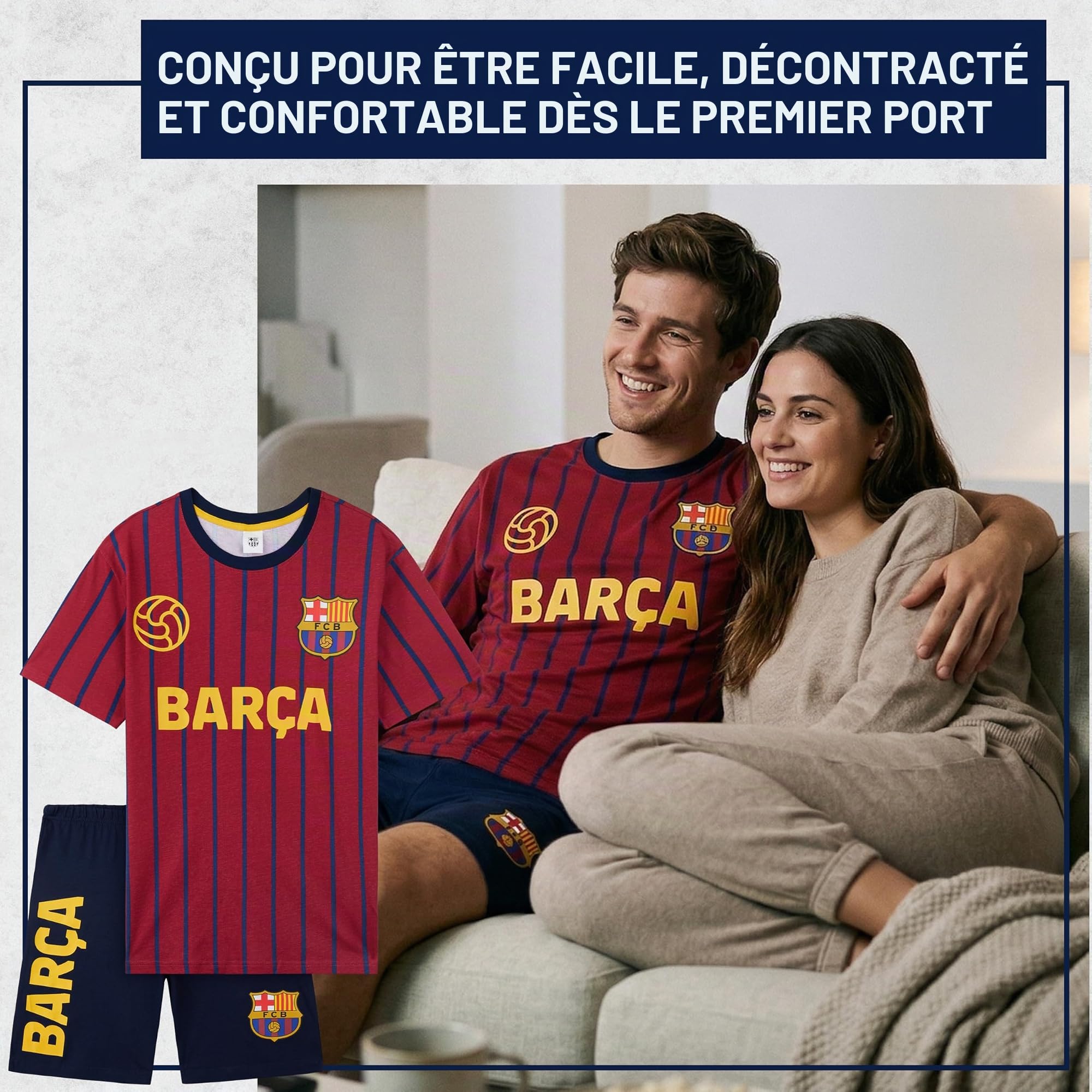 Get Trend Real Madrid | FC Barcelone Ensemble Pyjama Homme, Deux Pièce T-Shirt Manche Courte et Pyjama Short, Foot Gaming Merchandise, Cadeau Homme