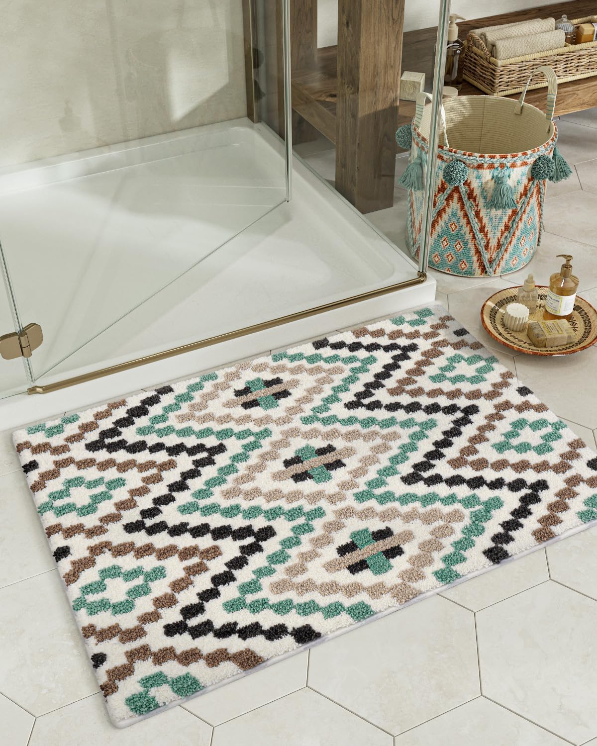 DEXI Bathroom Rugs Boho Bath Mat, Geometric Bathroom Rugs