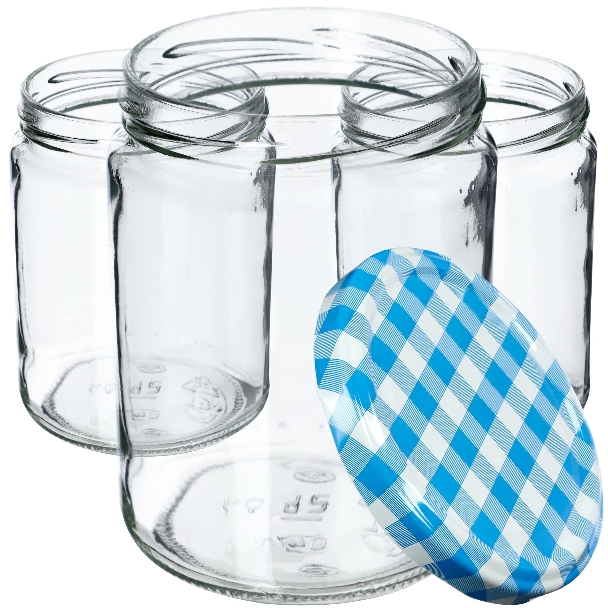 Lot 8 Bocaux En Verre 540 Ml à Carreaux Bleus – Couvercle Twist-Off – Conservation & Bocaux Maison