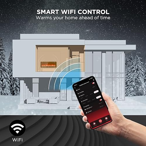 Miniatura 7 de TURBRO Chimenea eléctrica infrarroja inteligente WiFi de 72 pulgadas con sonido crepitante y llama realista, calentador de cuarzo de 1500 W,
