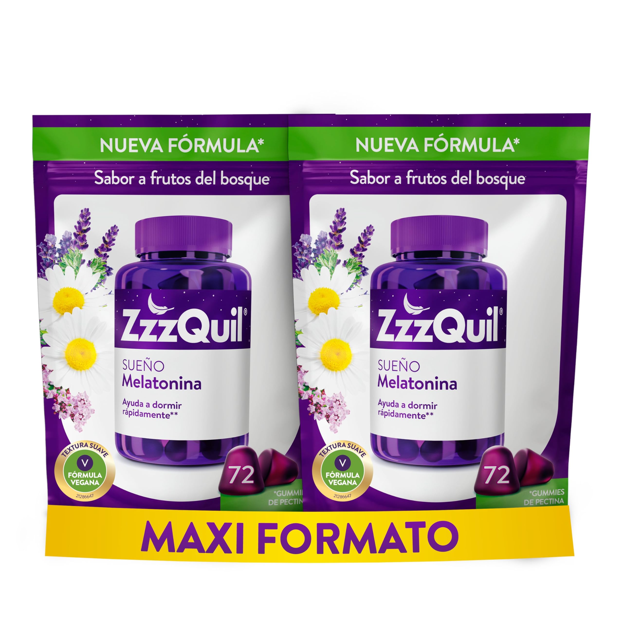 ZzzQuil Melatonina Gummies para Dormir con Valeriana y Camomila, Sabor Frutos del Bosque, 144 Gummies