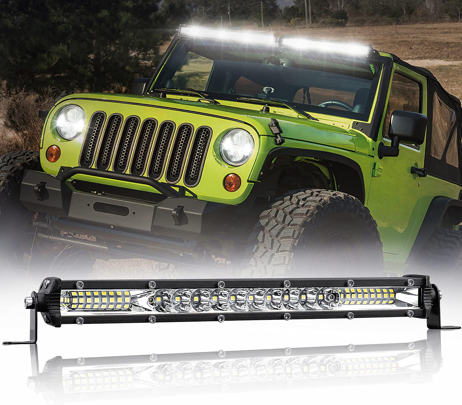 UNI-SHINE Single Row Slim 10” light bar IP68 Waterproof Off-Road Spot Flood Combo LED Small Light Super Bright Truck Driving Fog Lamp Compatible with Wrangler SUV F150 Polaris RZR ATV UTV