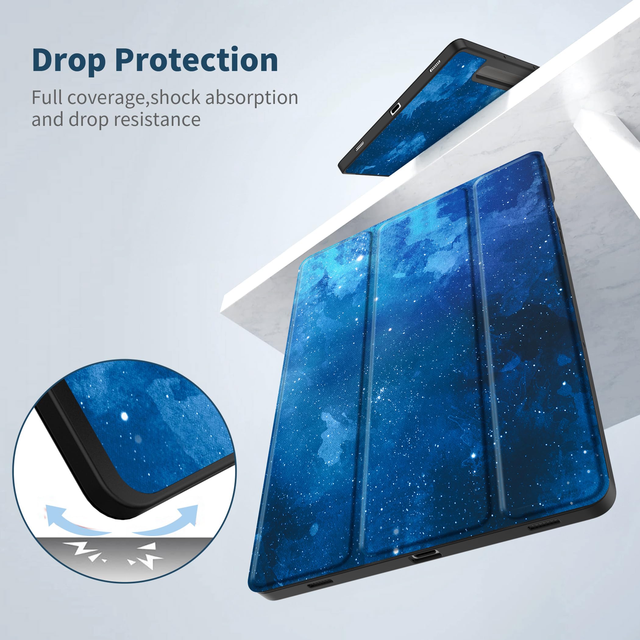 EasyAcc Custodia Cover Compatibile con Samsung Galaxy Tab S9 2023 11 Pollici con Cover Leggero Supporto in Pelle PU Case,SM-X710 (Wi-Fi)/SM-X716B (5G Global)/SM-X718U, Stella Blu