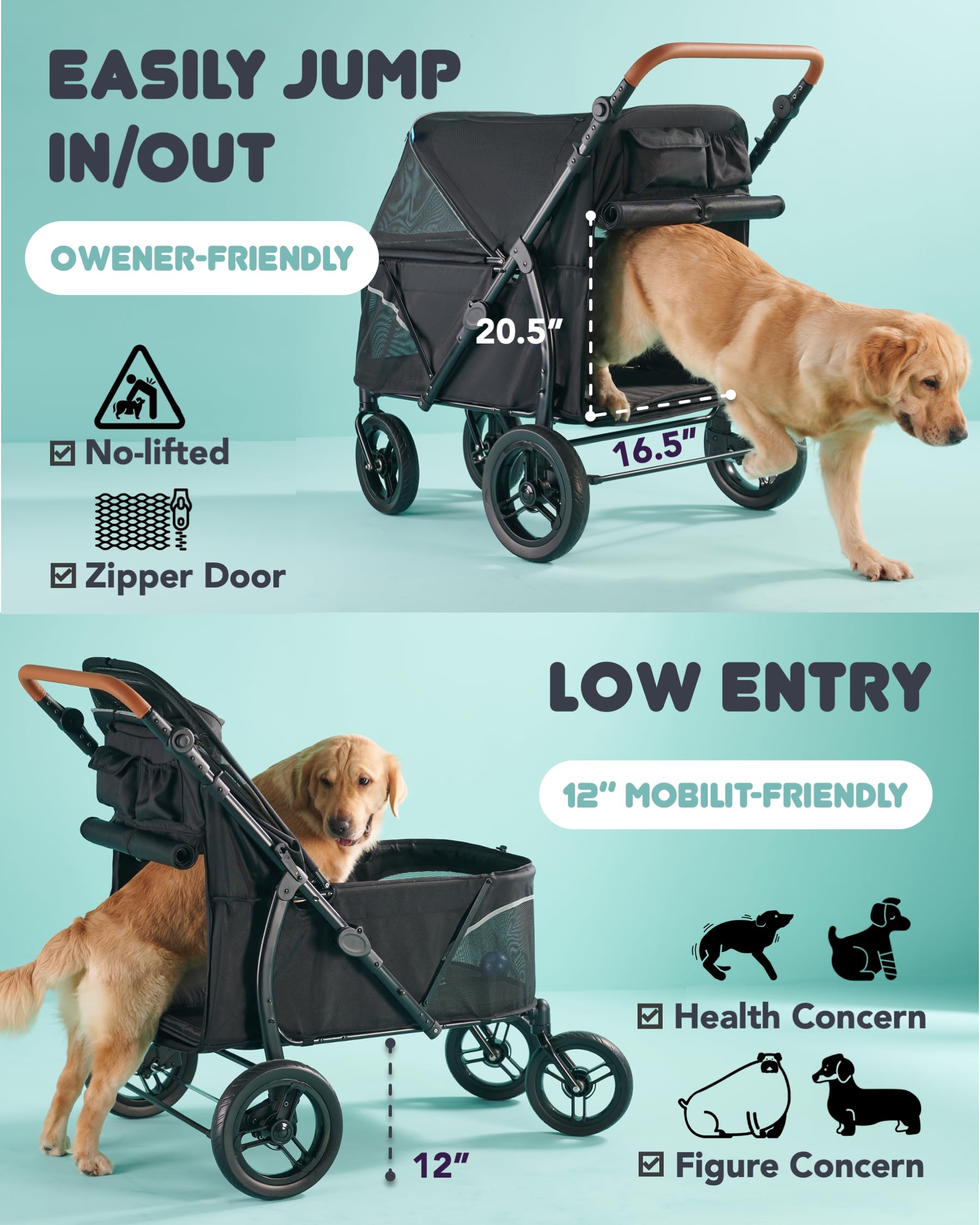 Amazon.co.jp: Zoosky ペットベビーカー 最大110ポンドまでの大型犬用
