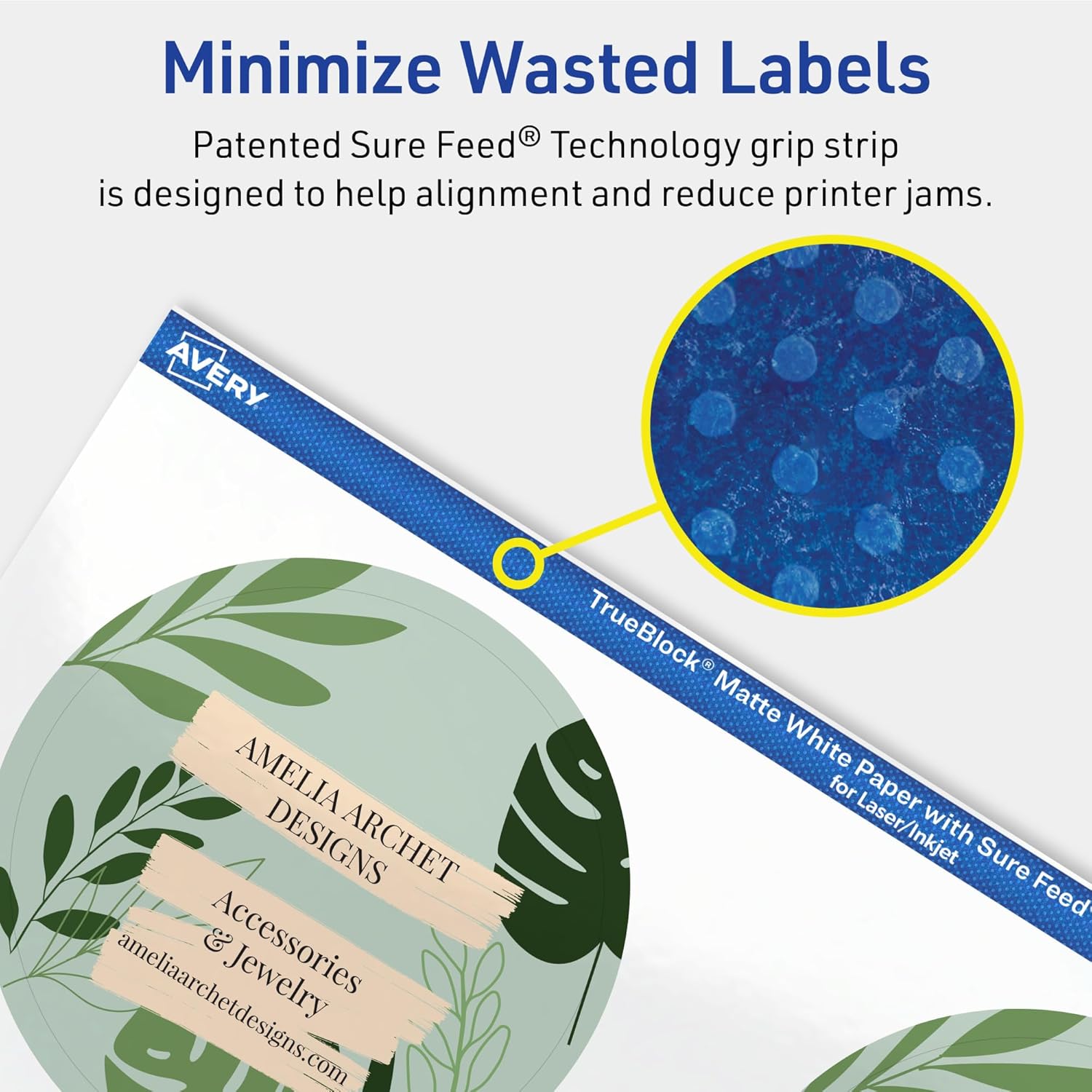 Avery TrueBlock Matte White Round Labels, Sure Feed Technology, 3" Diameter, 150 Matte White Labels, Print-to-The-Edge, Laser/Inkjet Printable, Great for Packaging and Product Merchandising