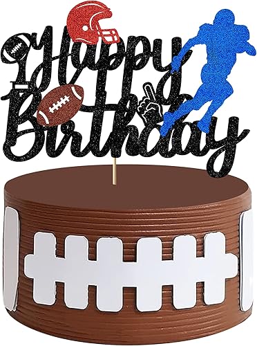 Decoración para tartas de fútbol americano, decoración para niños y adultos, con purpurina para tocar, decoración de feliz cumpleaños, suministros