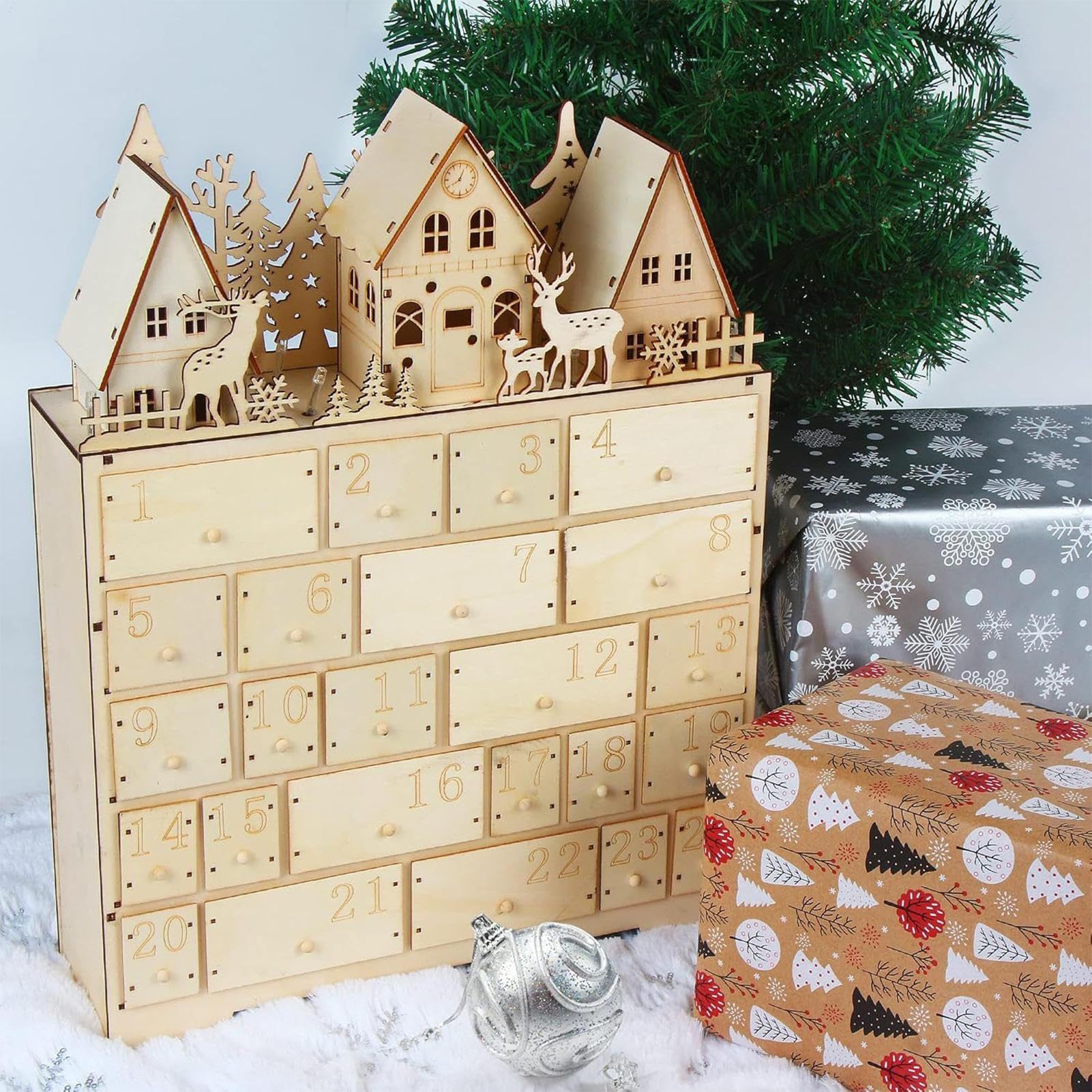 Holz Weihnachts Countdown Kalender Nachfüllbare Festliche Adventsdekoration