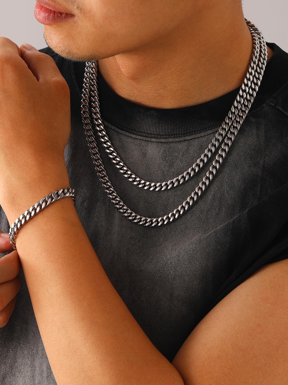 U7 Collar de Cadena Cubana Hombre Acero Inoxidable 316L Cadena Plateada/Dorada/Negra 5/7/9/12mm Ancho 46/51/56/61/66/71/76cm Largo Regalos Originales para Hombre Chico con Caja de Regalo