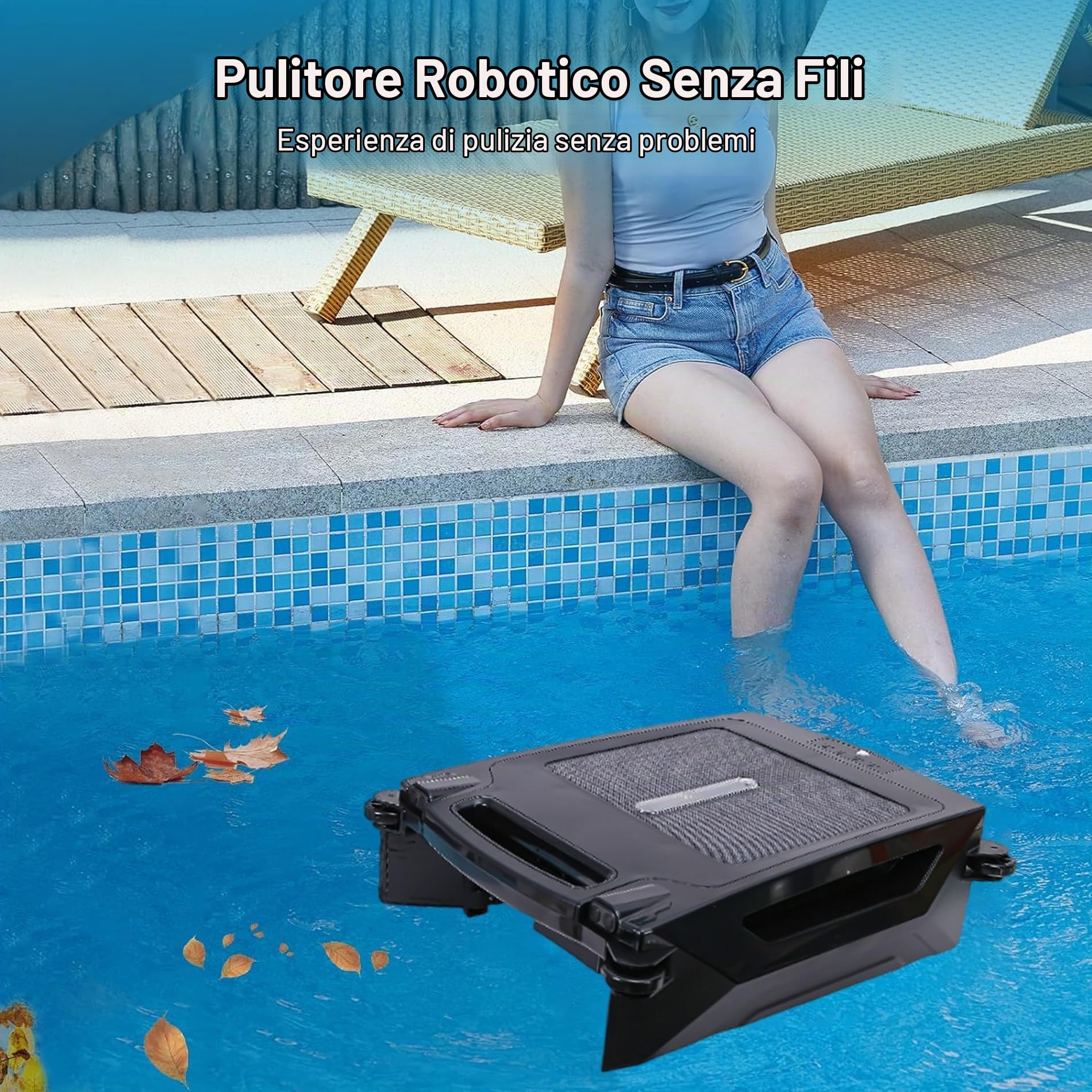 Skimmer automatizzato per piscina, robot per piscina con cestello per skimmer, alimentazione a batteria e ad energia solare, 5-10 m/minuto, capacità di filtraggio 80 ㎡ Pulizia doppia modalità