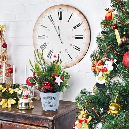 Miniatura 6 de AILANDA Mini árbol de Navidad de mesa, árbol de Navidad pequeño en maceta de 13.4 pulgadas, plantas artificiales con adornos de bolas de Navidad,