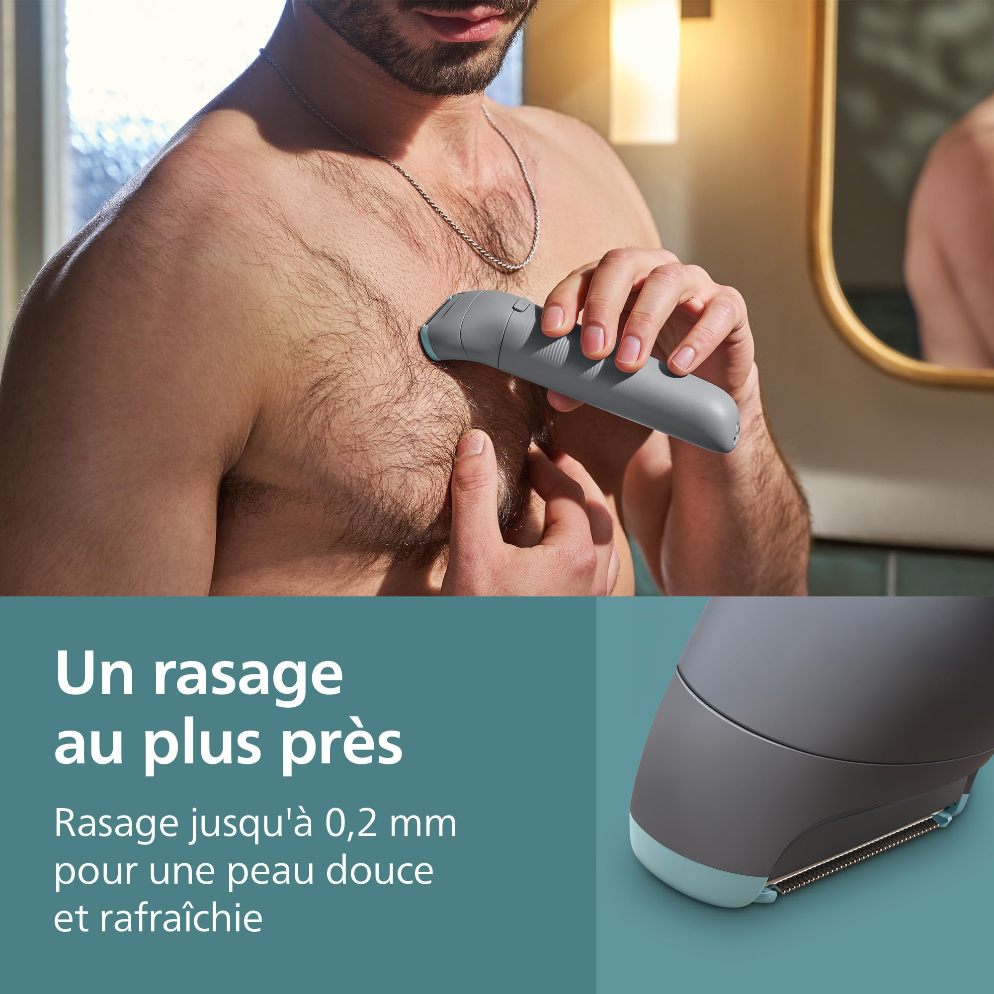Philips Bodygroom série 3000 - Tondeuse pour hommes avec Triple protection, taille des poils et rasage des zones intimes, rasage de près qui respecte la peau, 100% étanche, autonomie 80 min, BG3480/15