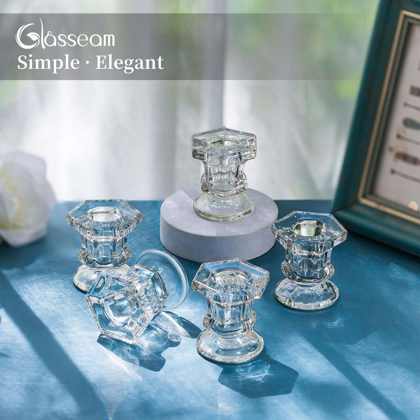 Bougeoirs en Verre Glasseam Support Transparent 10 Pcs Bougeoirs de Noël Salon Table À Manger Décoration De Mariage