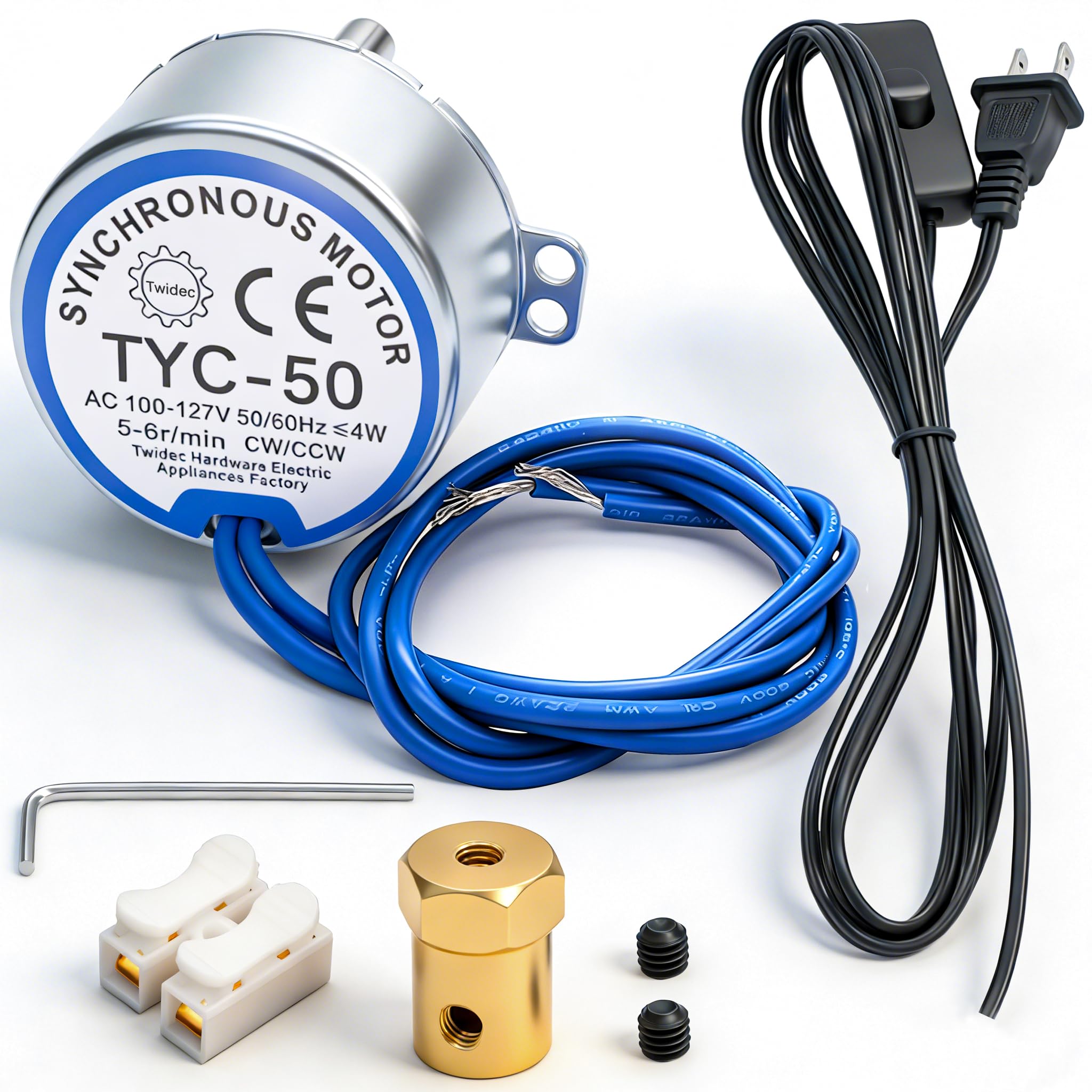 Twidec/Synchronous Turntable Motor Electric Motor 5-6RPM/MIN 50/60Hz 4W CCW/CW AC100~127V Synchron Motor for Cup Turner,Cuptisserie Rotator with 7mm Flexible Coupling TYC-50-5-6R-XLLB1PCS