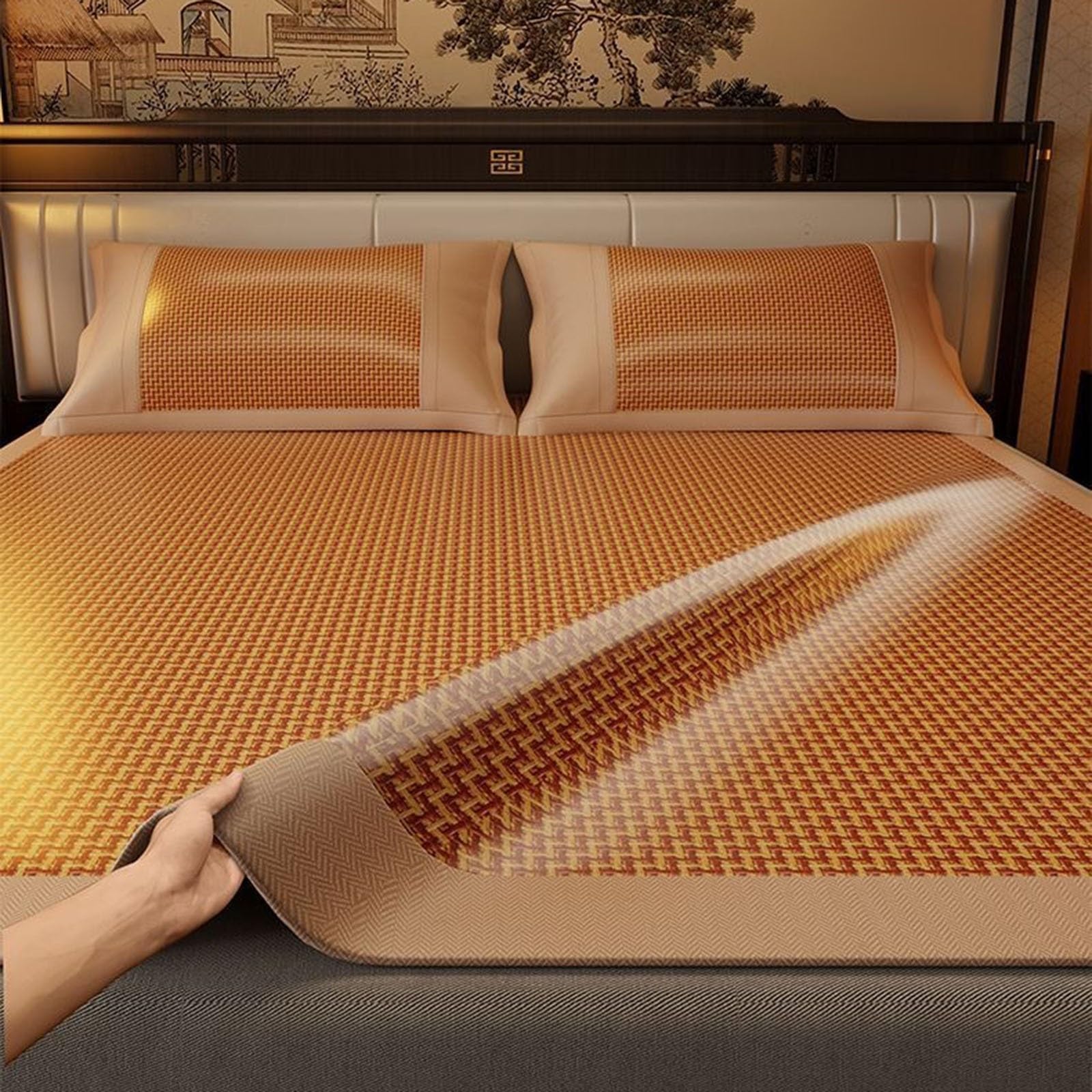 Colchón de Mimbre de bambú con sensación refrescante de Verano, Juego de colchoneta refrescante for Dormir con Funda de Almohada, colchón de Suelo Ligero y cómodo for Dormitorio en casa
