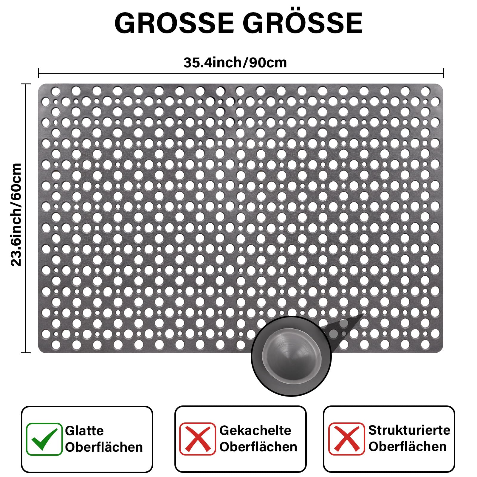 Extra Groß Duschmatte rutschfest 60x90cm: Weiche komfortable TPE Antirutschmatte Dusche mit großen Ablauflöchern und Saugnäpfen - Schnelltrocknend Maschinenwaschbar Duscheinlage
