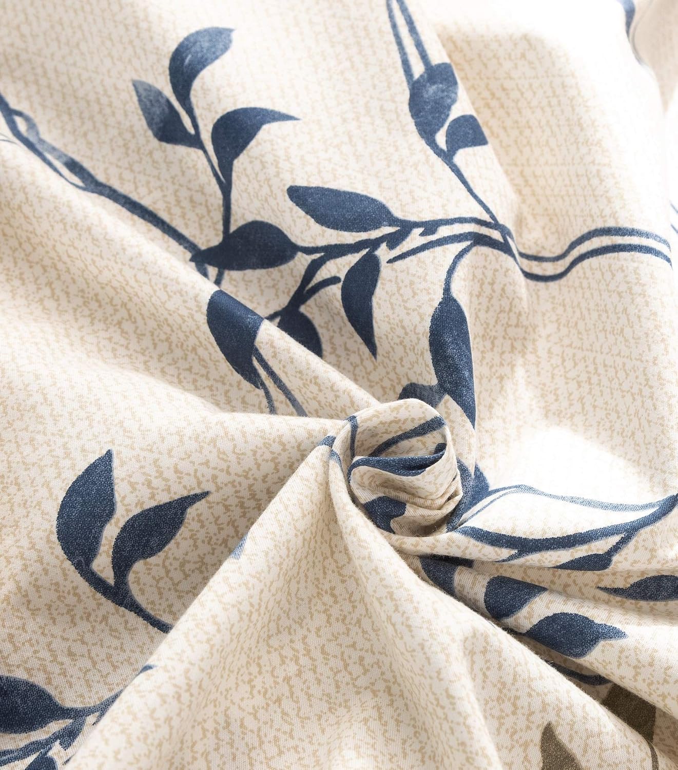 Tache Elegant Leaf Vine Nature Earthy Floral Neutral Cream Beige Tan Blue Breathable Poplin Cotton 15" Deep Pocket Fitted Sheet, California King