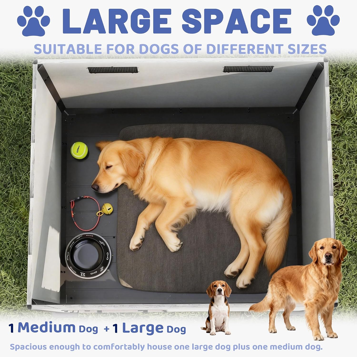 EHHLY Extra Large Dog House Outdoor,Durable Resin Large DogHouses with Elevated Floor, Air Vents,Sturdy 16mm Thick Walls for Medium to Extra Large Dogs,Suitable for Pets Up to 200lbs(50Lx42Wx37H,Grey