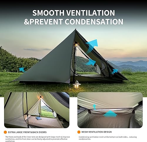 Miniatura 5 de TENPLAY - Tienda de campaña ligera para 2 personas, tienda de campaña ultraligera, nailon, impermeable, resistente al viento, fácil instalación,
