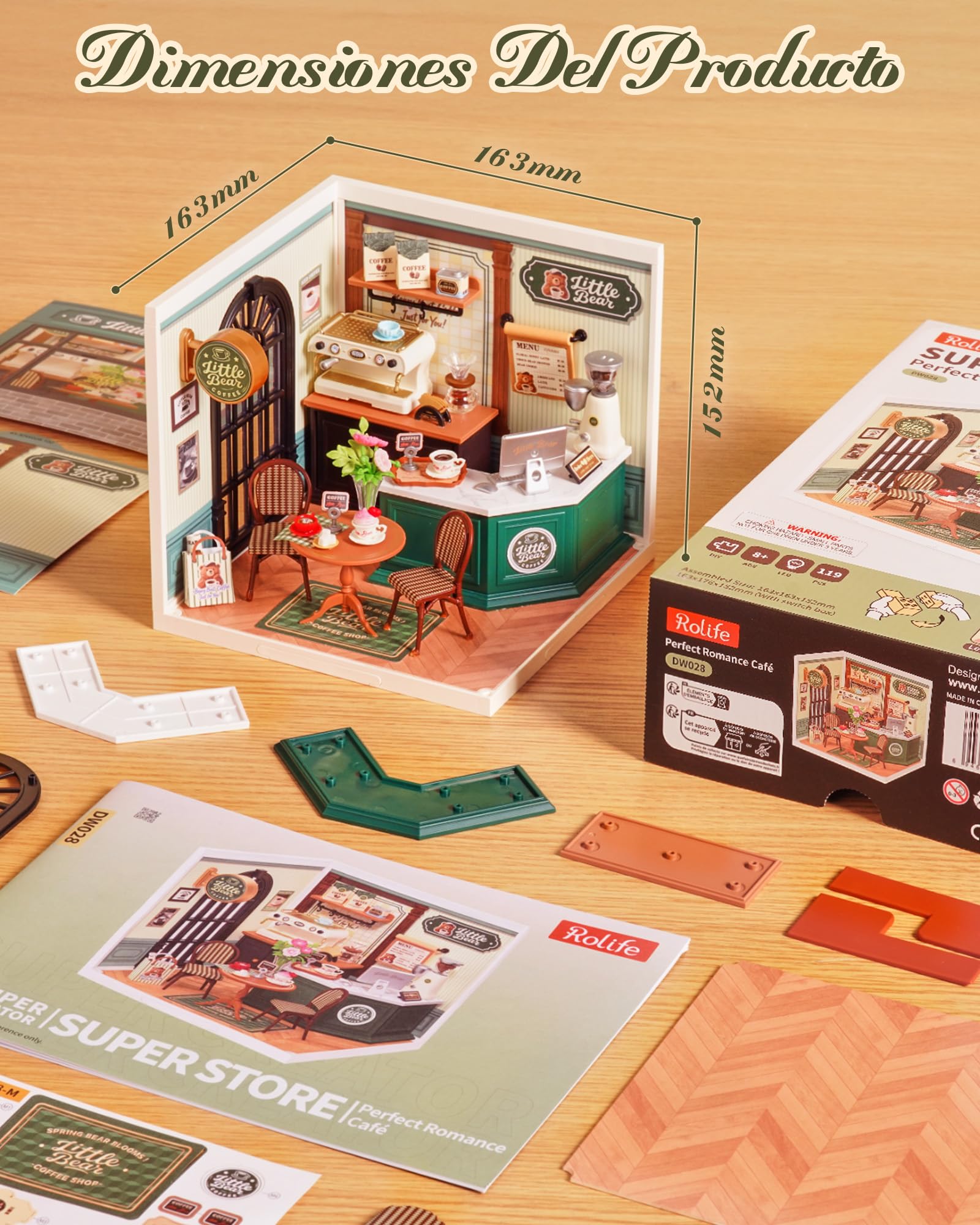 Rolife Super Creator Maquetas DIY Miniature House Kit Casas Miniaturas para Montar Maquetas Madera para Construir Adultos Caja Expositora Apilable Sin Pegamento Romance Café