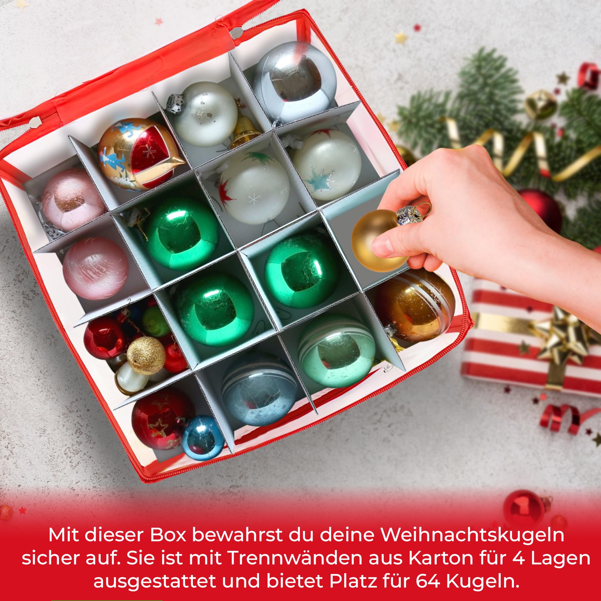 Weihnachtskugeln Aufbewahrung fr 64 Christbaumkugeln  Aufbewahrungsbox  fr Weihnachtsbaum-Kugeln, Tannenbaumschmuck und Weihnachtsdeko   Transparente Box mit 4 Lagen : Amazon.de: Kche, Haushalt & Wohnen