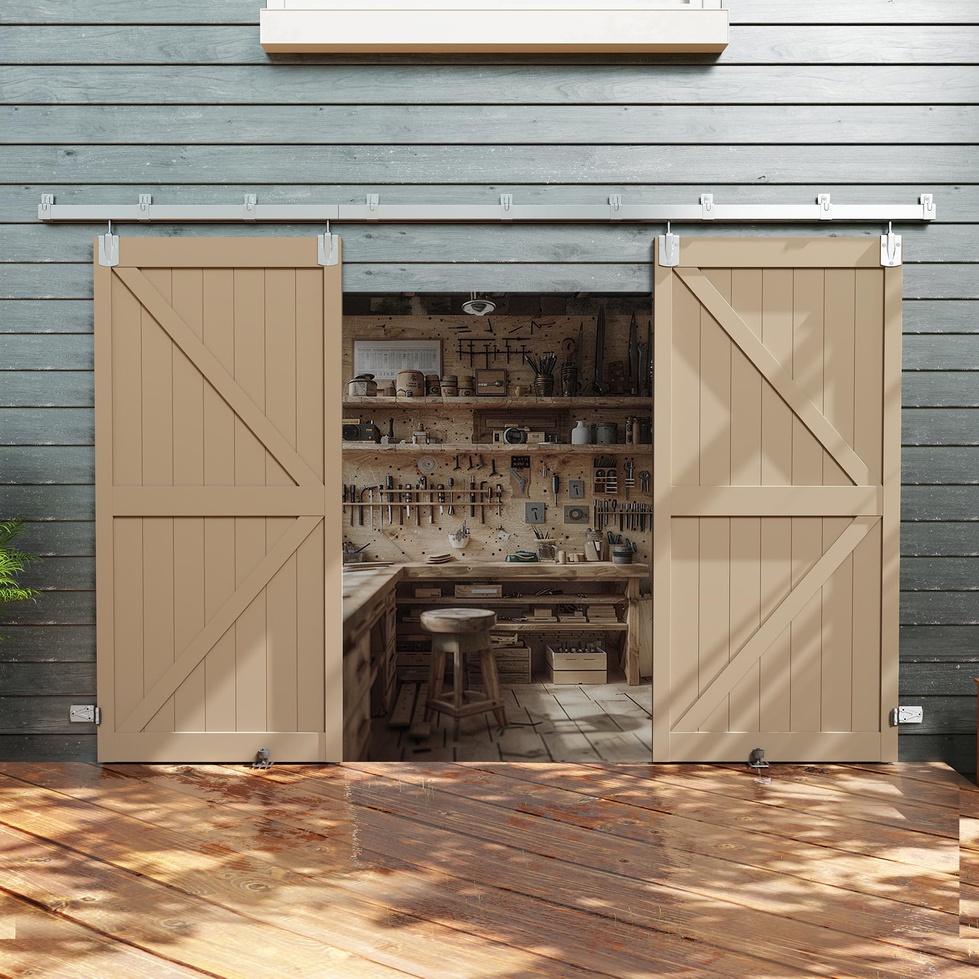 JUBEST 14FT Box Rail Exterior Barn Door Hardware Kit