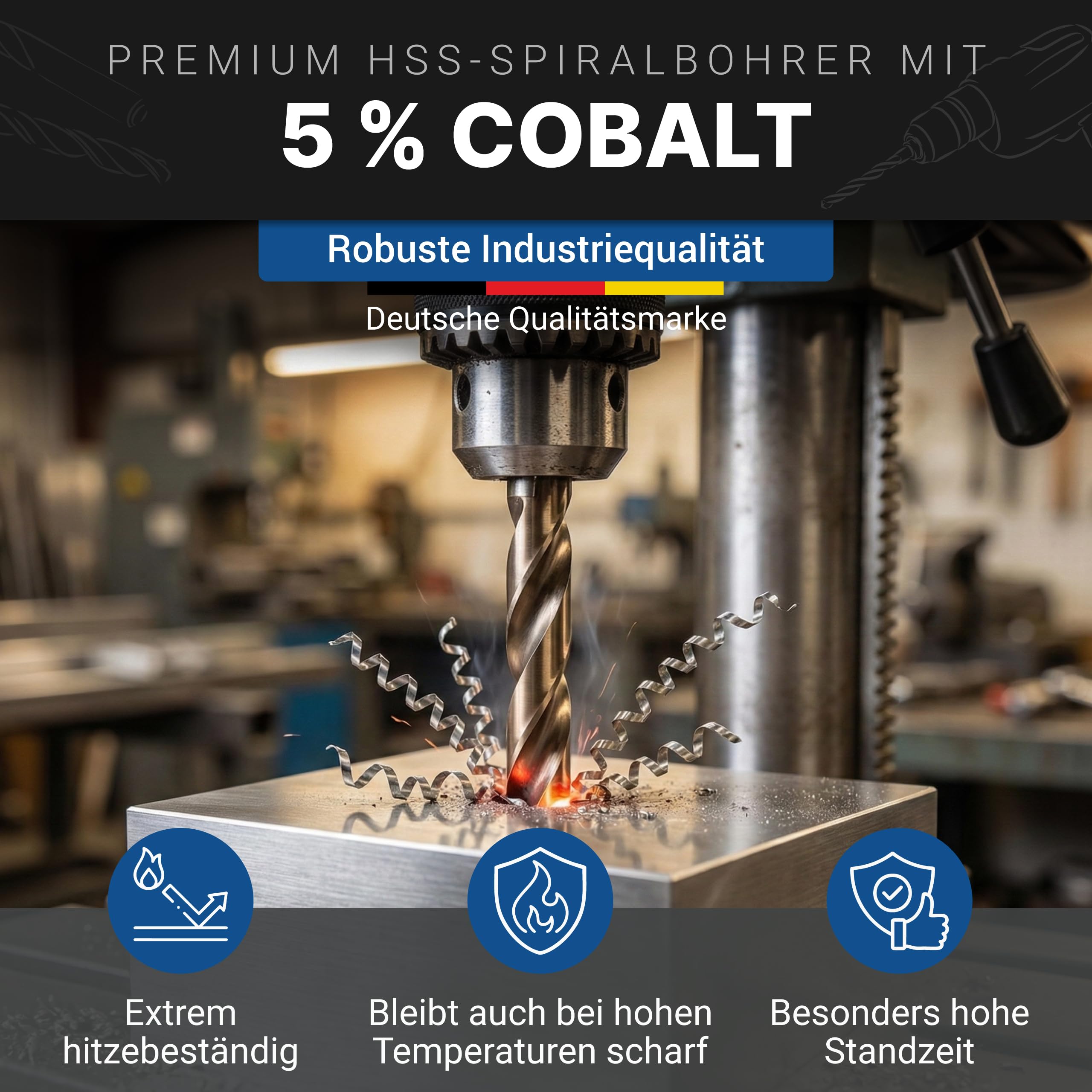 Juego de brocas para metal HSS Cobalt, 19 piezas, HSS Co5, broca profesional de 1-10 mm