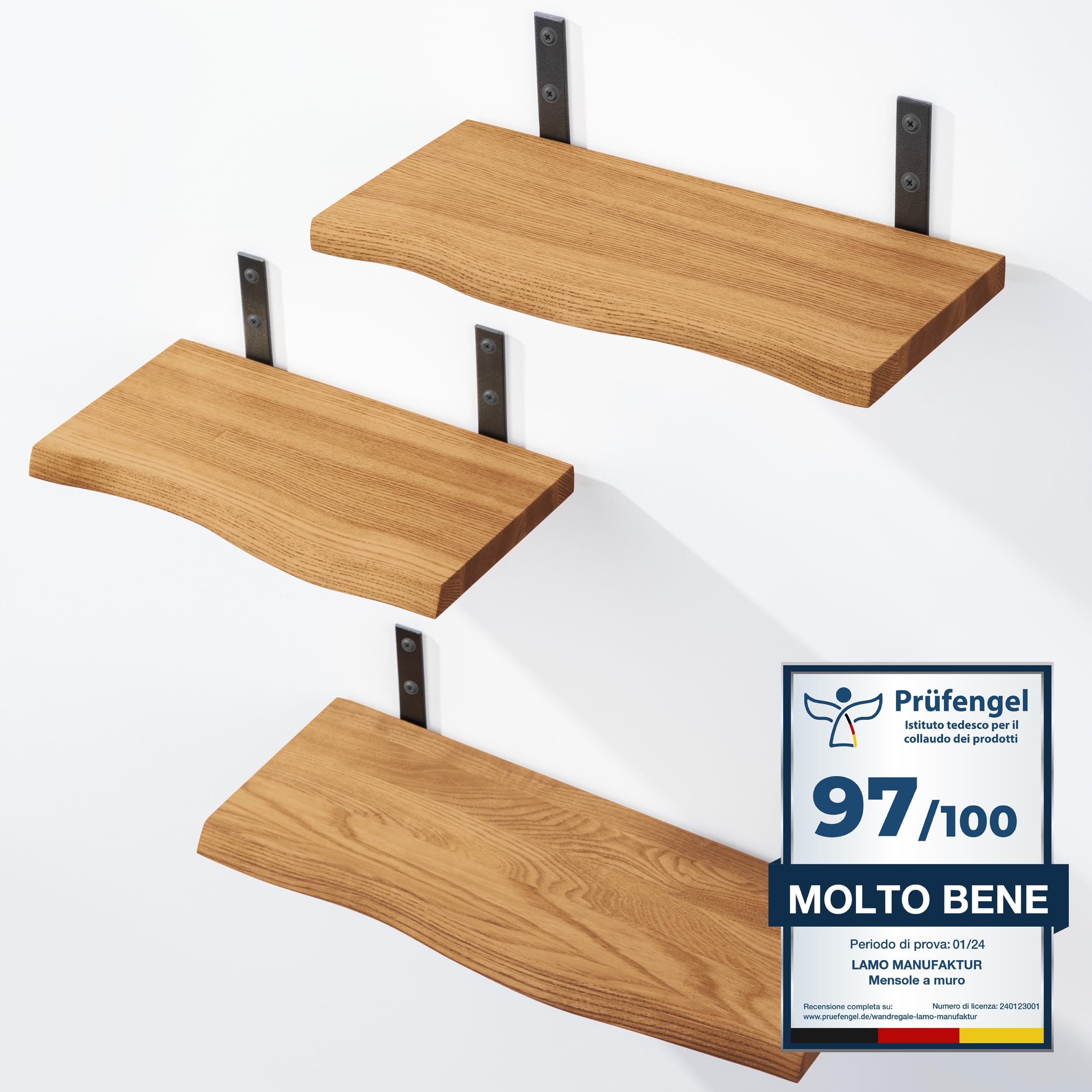 LAMO Manufaktur 3 pezzi mensola da parete 42/36/30cm | Mensola in 100% vero legno | Per soggiorno, camera da letto | SET 1 bordo oflis | Colore: Rustico