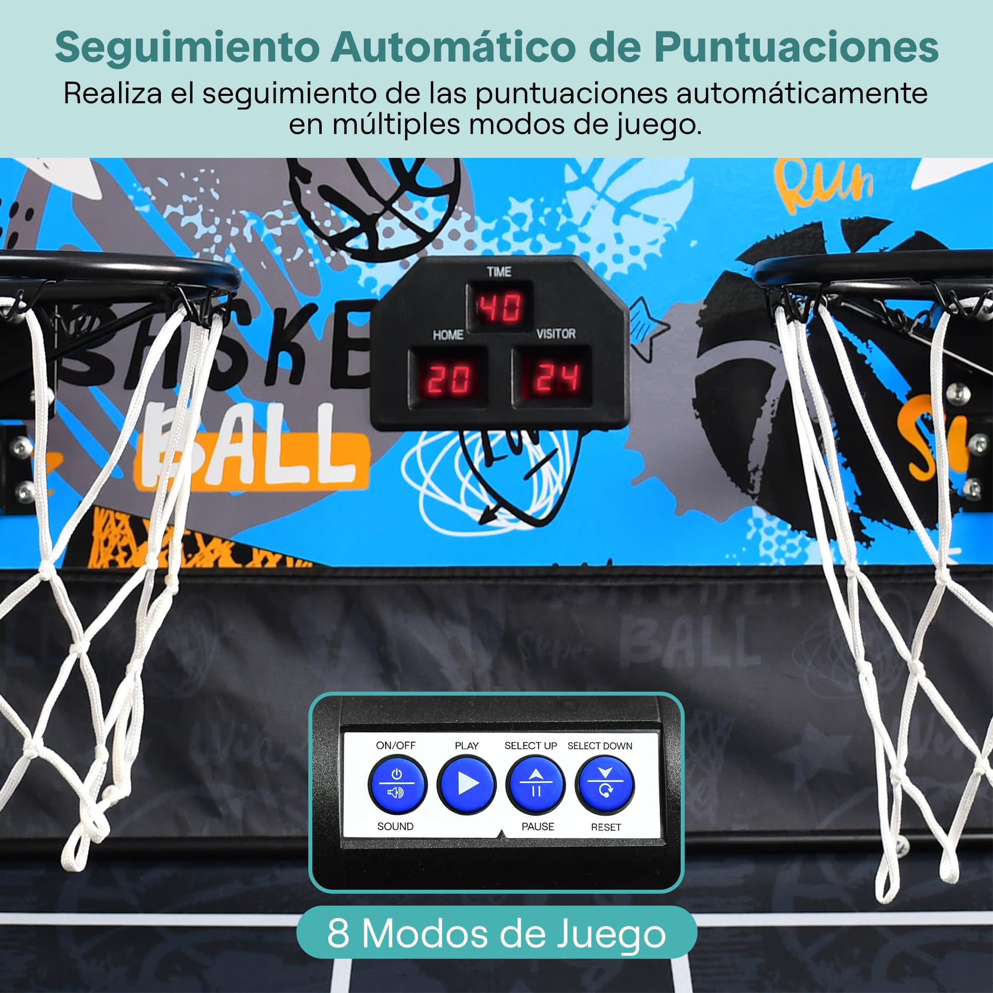SereneLife juego baloncesto, Marcador LED digital, Plegable, Para niños y Adultos, Ideal para interiores y exteriores