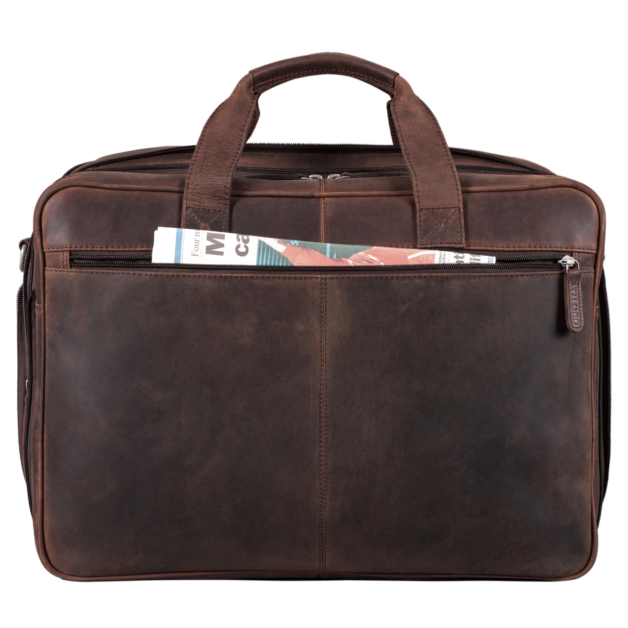 STILORD Gigantus XXL Aktentasche Leder Laptoptasche 17,3 Zoll bis 19 Zoll Sehr Große Umhängetasche Arbeitstasche Bürotasche Businesstasche Echtleder für Damen u. Herren Farbe:schwarz