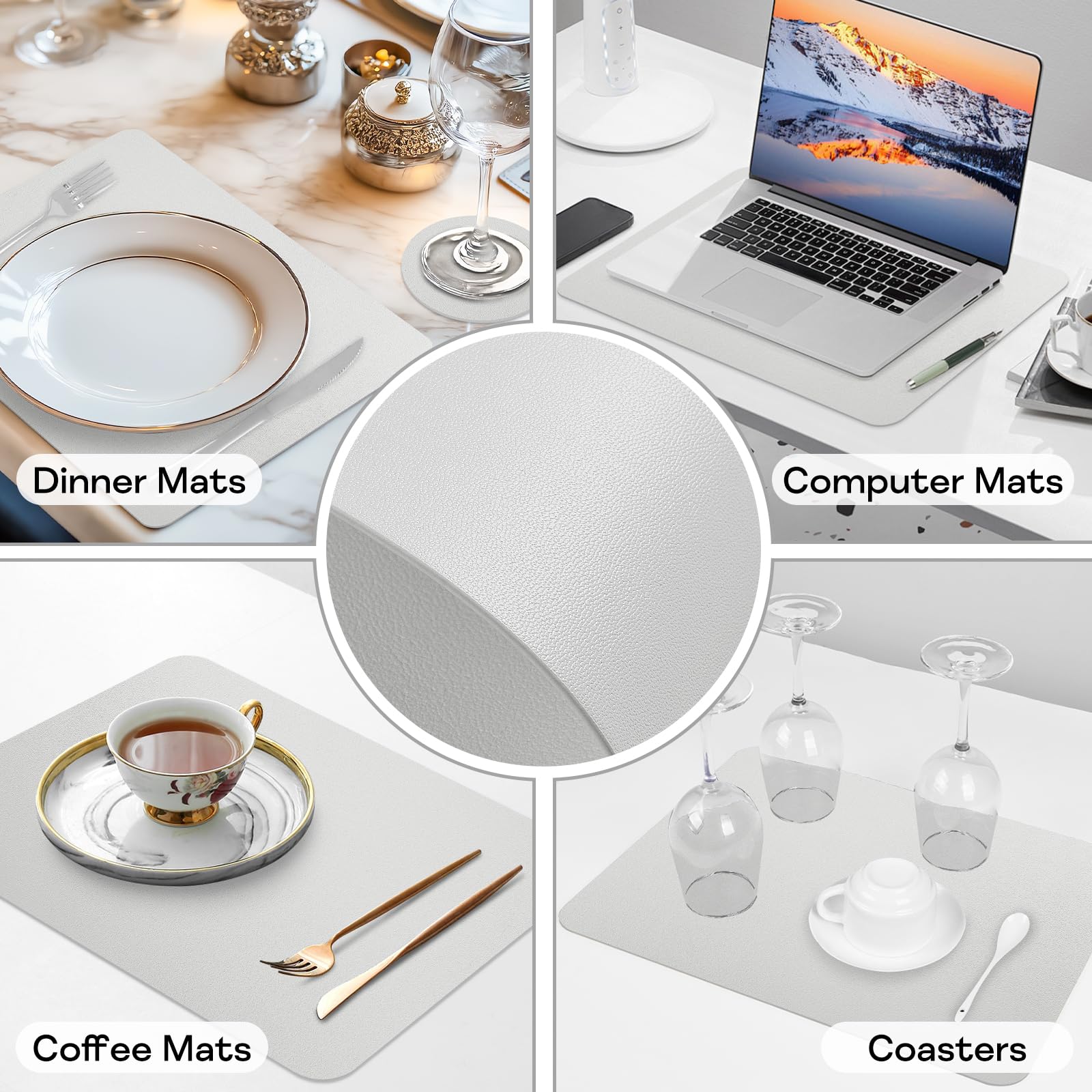 Juego de 6 Manteles Individuales y 6 Posavasos, PVC Antideslizantes Salvamanteles Individuales Lavables, Resistente Al Calor Manteles para Mesa de Comedor, 43 x 30 CM (Blanco)