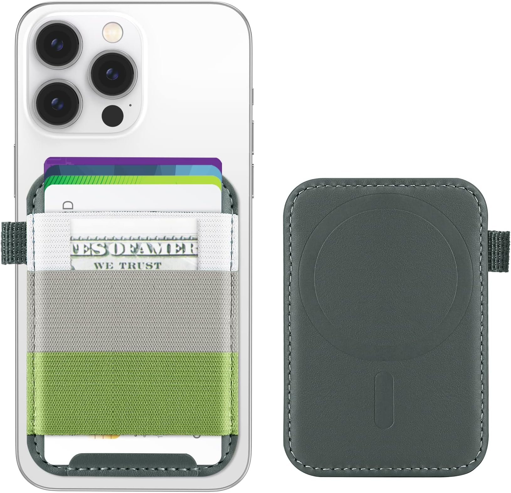 Magnetic Card Wallet Holder for Apple Magsafe, MagSafe Wallet for iPhone 14 iPhone 13 iPhone 12 Magsafe Leather Wallet, Magnetic Card Holder for Back of iPhone 14/13/ 12 Series, Fit 7 Cards, Green