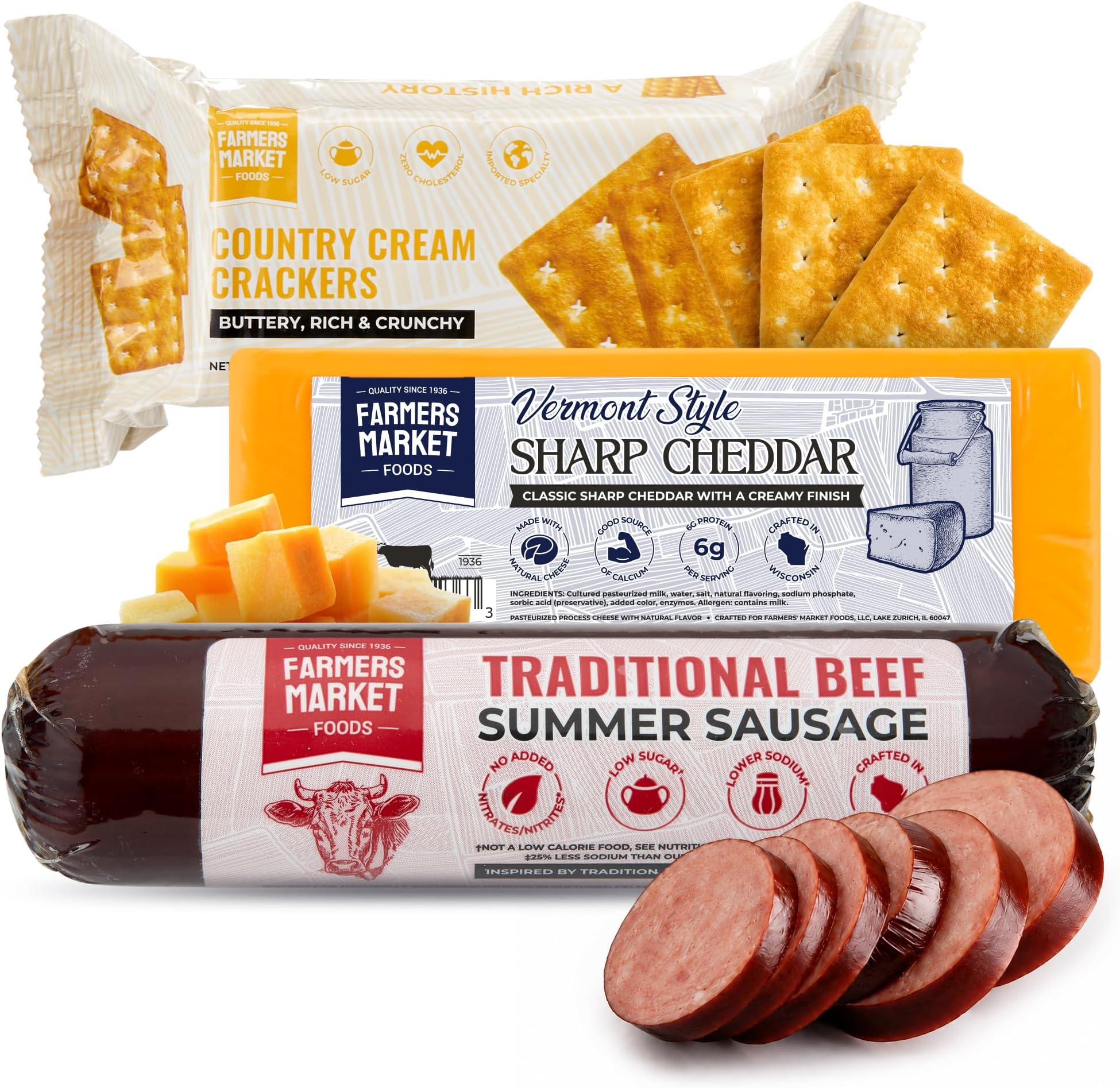 Farmers Market Smoked Summer Sausage & Cheese Block Charcuterie Snack Set