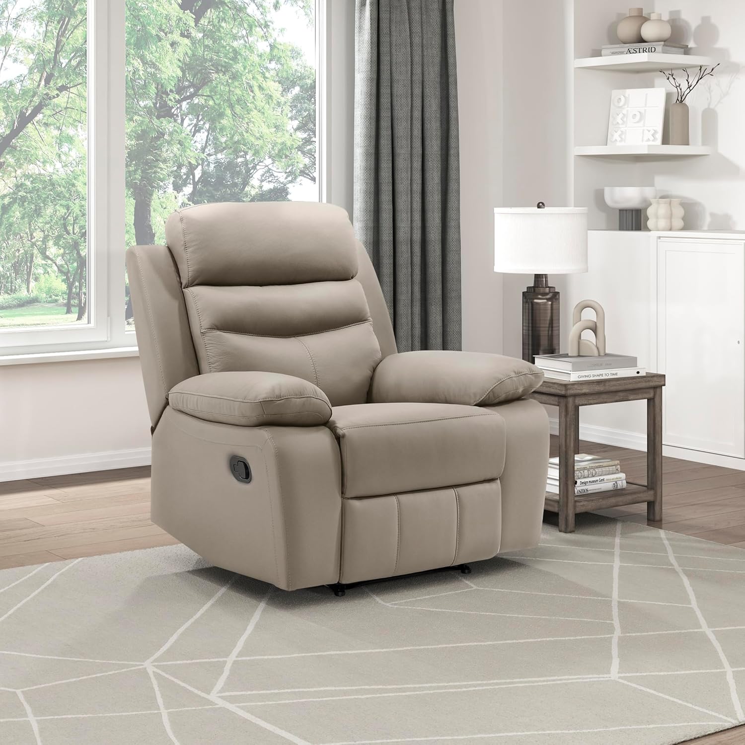 Lexicon 41" W Manual Reclining Chair, Top Grain Leather Match Recliner, Home Theater Seating, Wall Hugger Recliner, Manual Reclining Sofa Chair for Living Room/Office/Apartment, Latte