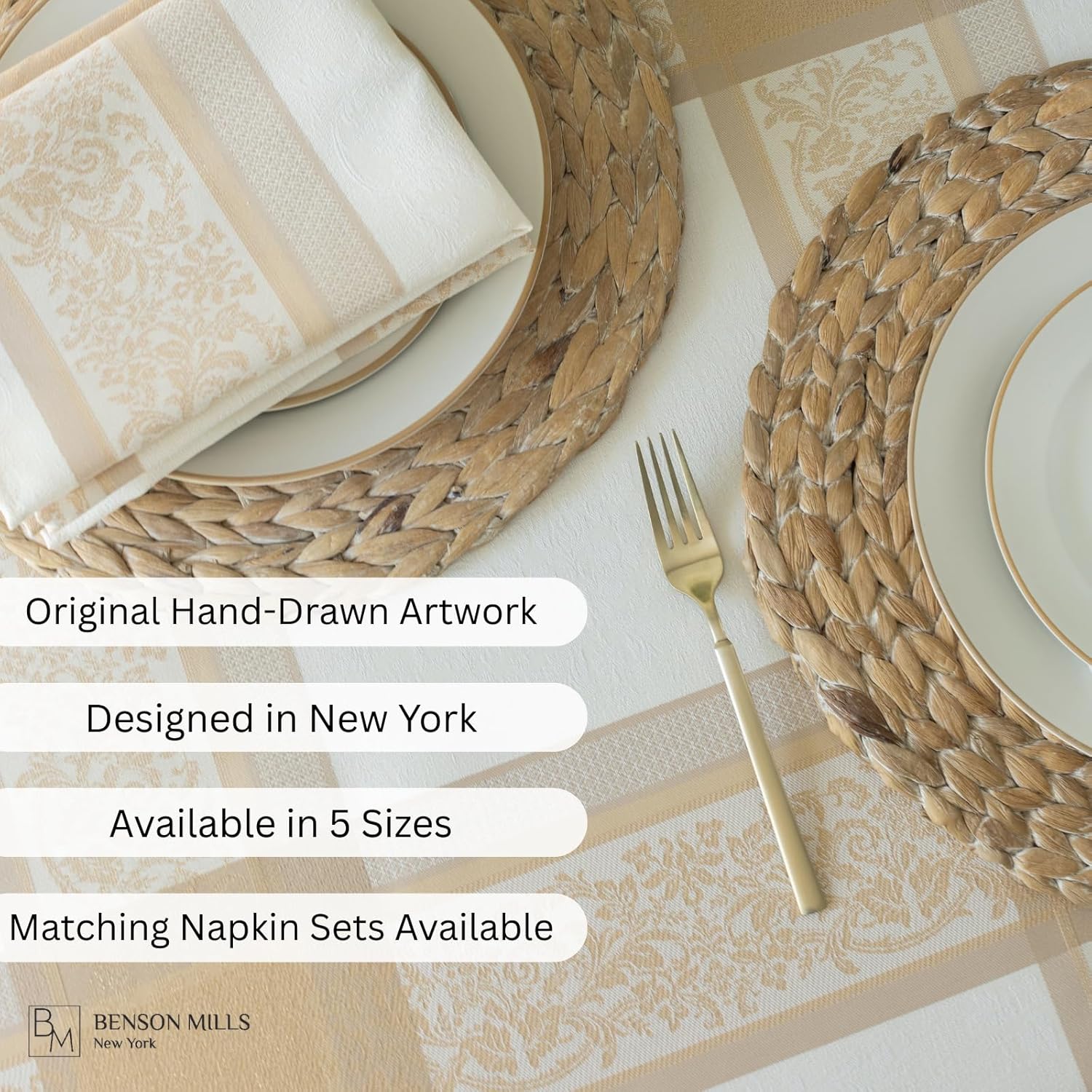 Benson Mills Heavyweight Jacquard Fabric Table Cloth with Gold Metallic Accents, Décor for Everyday, Parties, Holiday, Spring, and Easter Tablecloth (Grandeur Glow, 60" x 84" Rectangular)