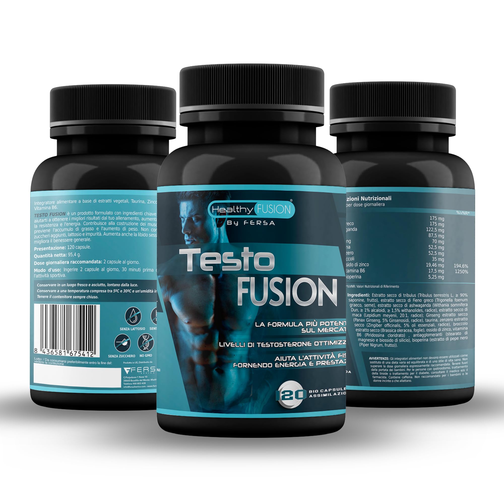 Healthy Fusion Booster Testosterone | Potenziante naturale del testosterone | Taurina + Maca andina, Ginseng | Energizzante 120 capsule