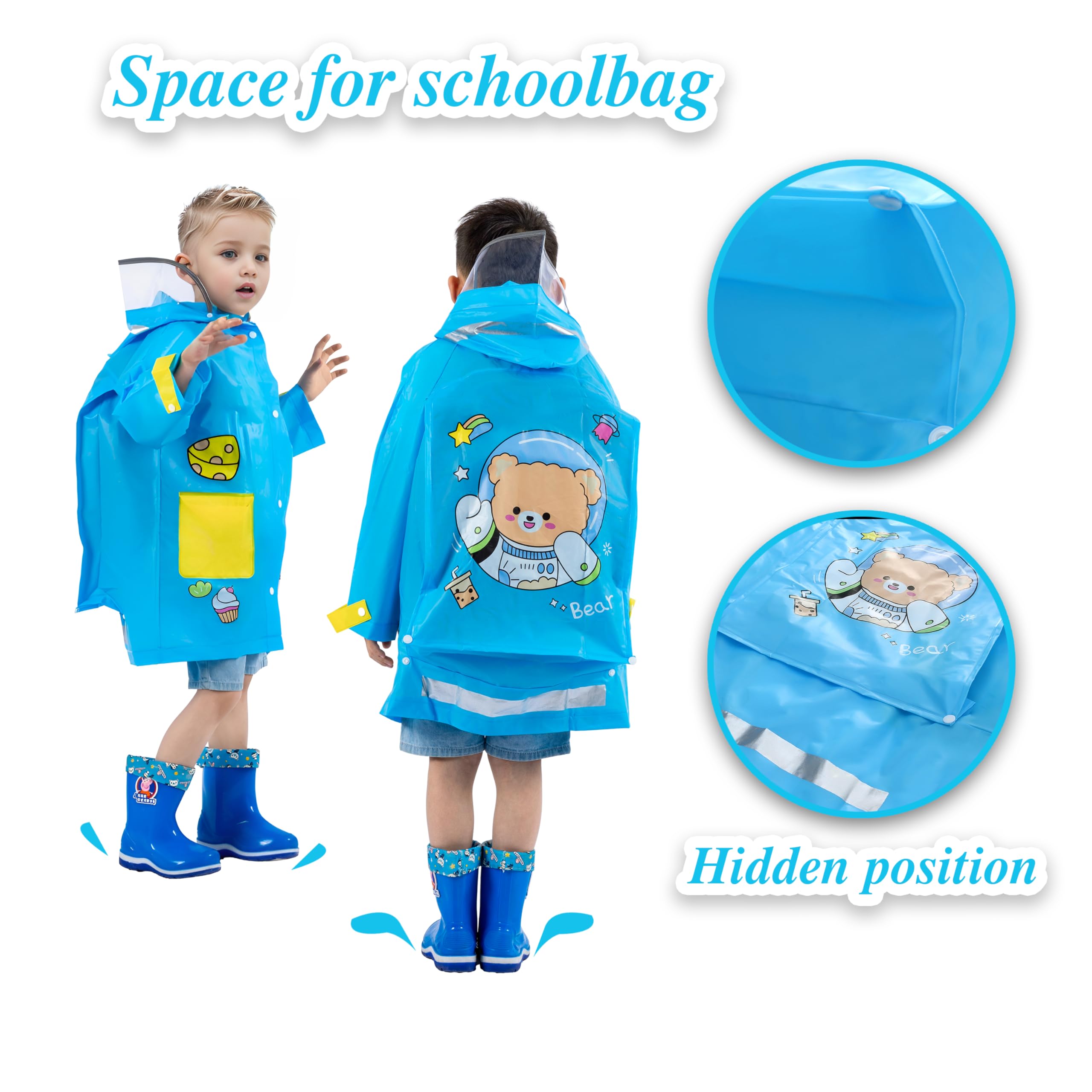 amo nenes Impermeabili per Bambini Ragazzi Ragazze, Leggero Giacca da Pioggia, Riutilizzabile Poncho Antipioggia com Cartone Animato, con Copertura per Lo Zaino, Sportivo, Unisex, 1-12 Anni, S M L XL