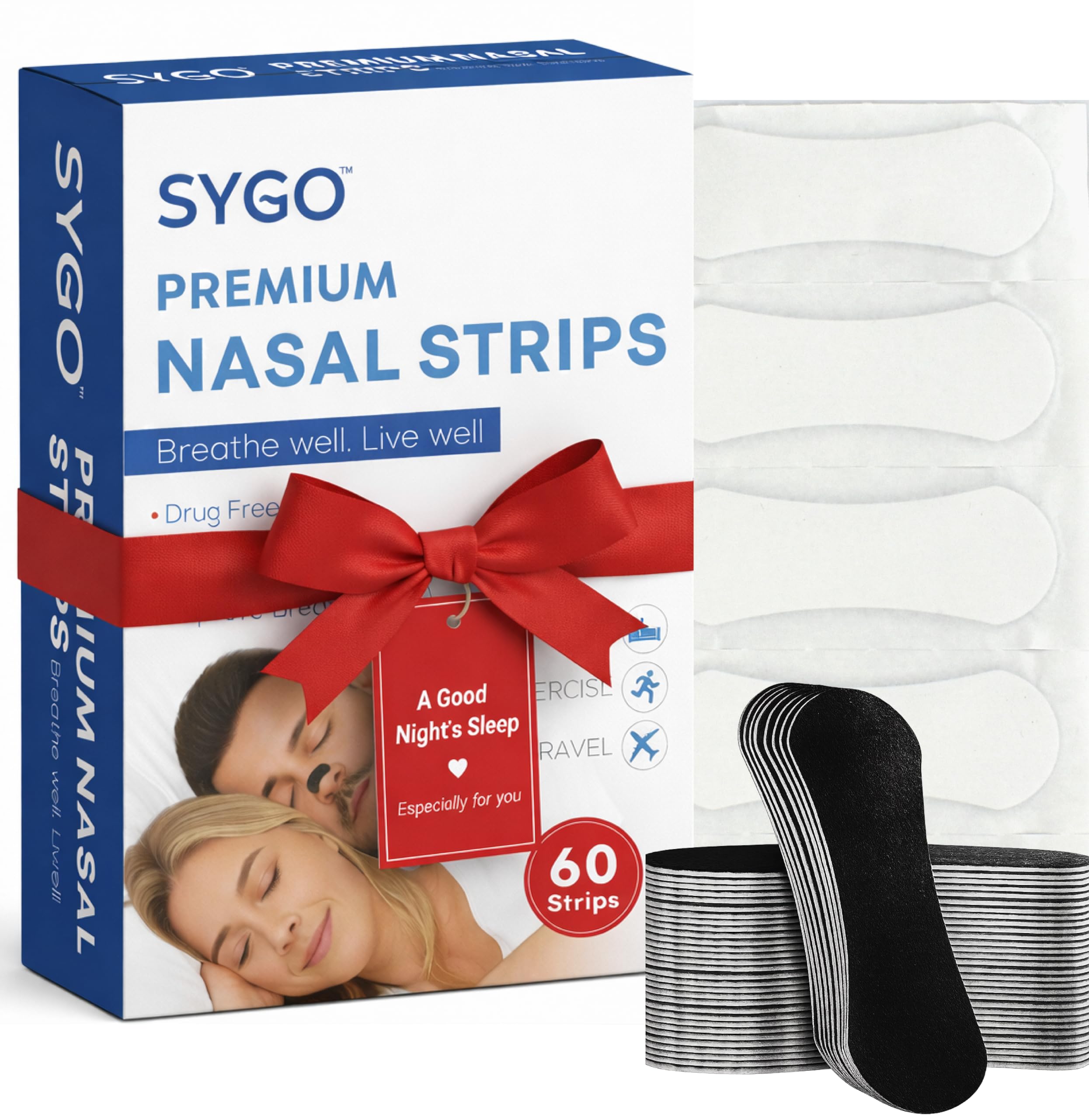 Performance Nasal Strips for Breathing 60 Count Oil Sweat Proof Adhesive for Snoring Sleeping Extra Strength Athletic Wide