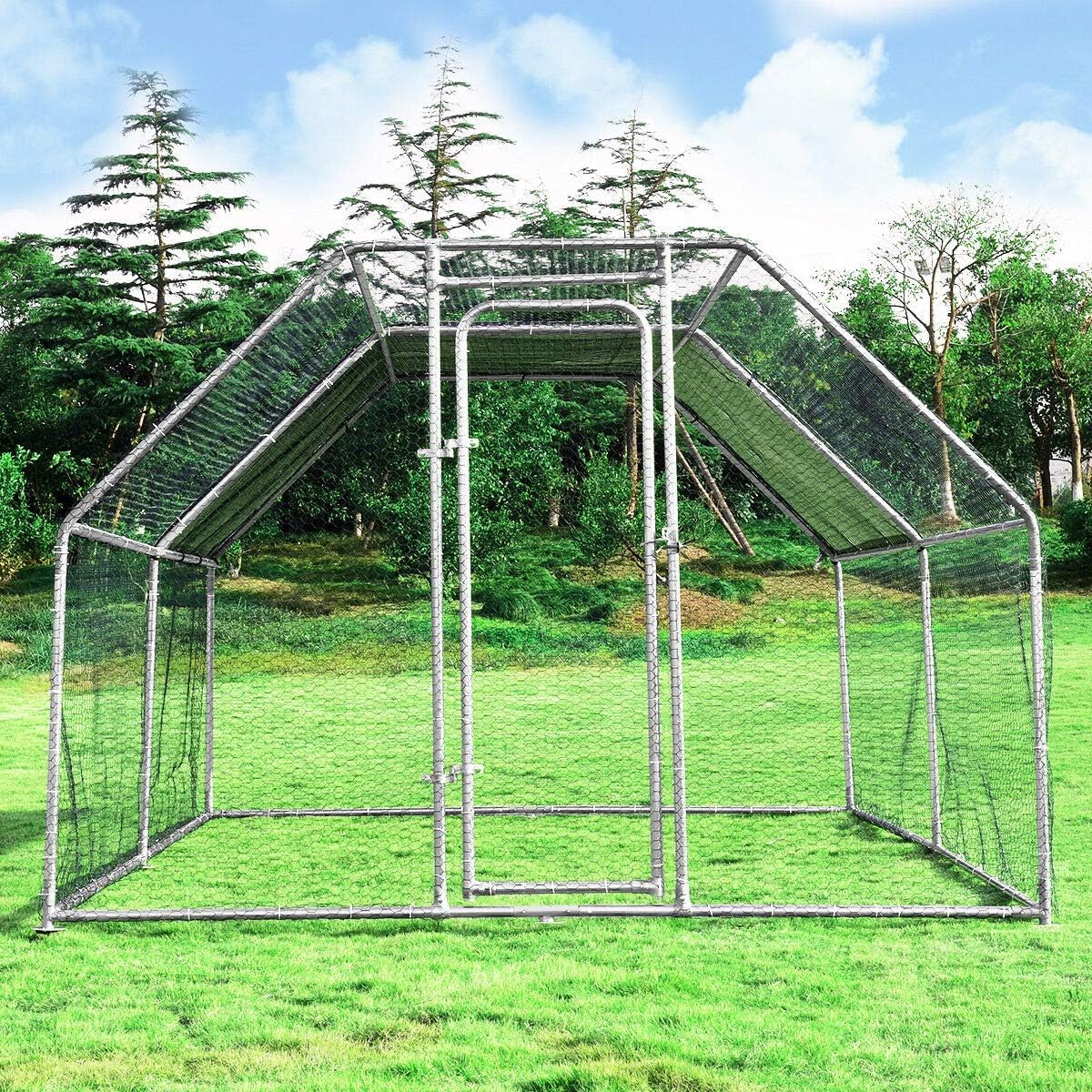 Giantex 12.5ft Large Metal Chicken Coop, Walk-in Chicken Coops Hen Run House Shade Cage with Waterproof and Sun Protection Cover for Outdoor Backyard Farm Use Poultry Cage (12.5 x 9.2 ft, Flat)