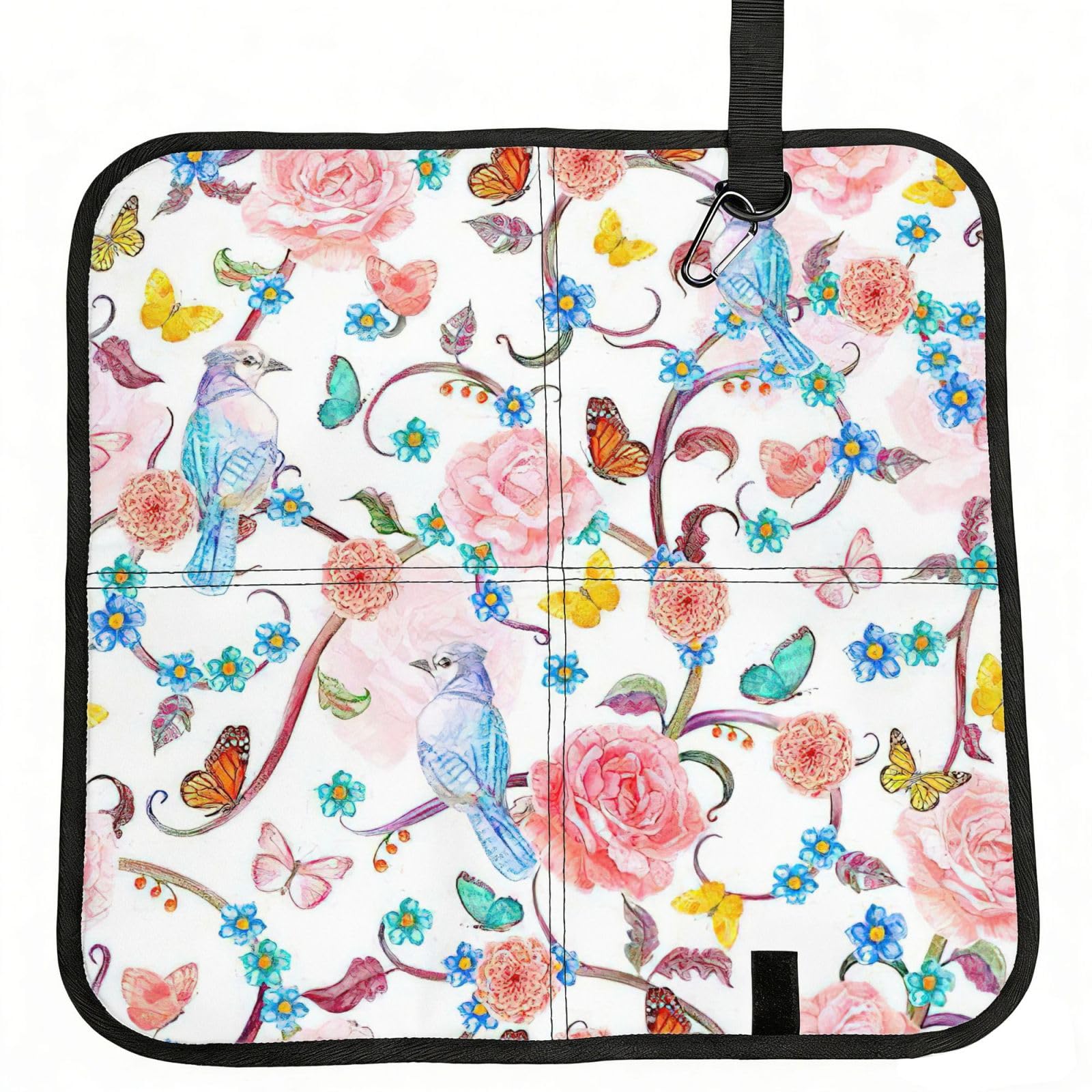 NImongt Romantic Fancy Floral Birds Butterfly Print Portable Chair Pad Foldable Seat Cushion Outdoor Seating Office Picnic Camping