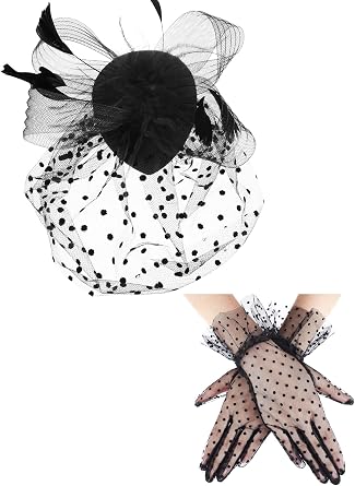 SATINIOR 50s Black Fascinators Hats for Women, Feather Funeral Veil Hat