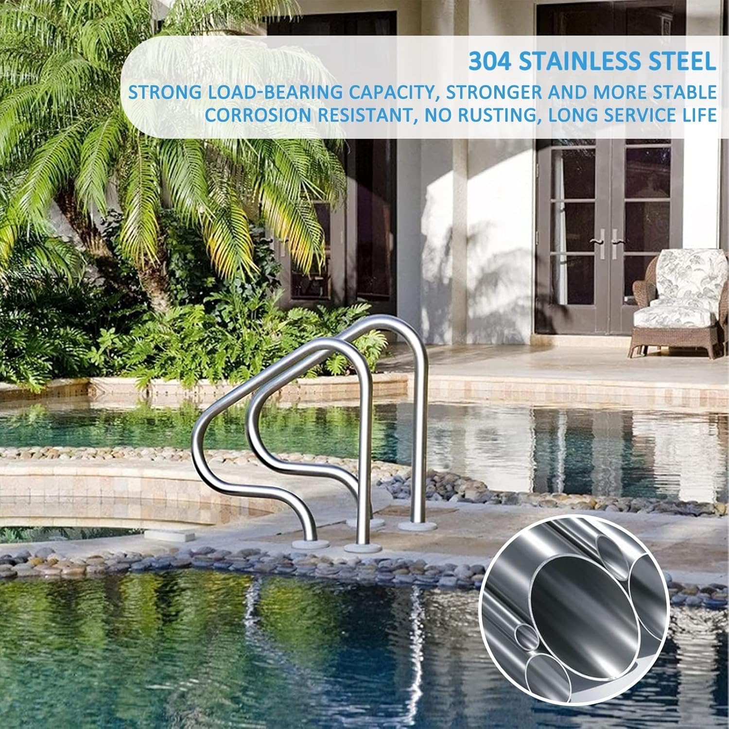 Poręcz wejściowa do basenu wewnętrznego, stal nierdzewna 304, kompletny zestaw do bezpiecznego dostępu do pływania