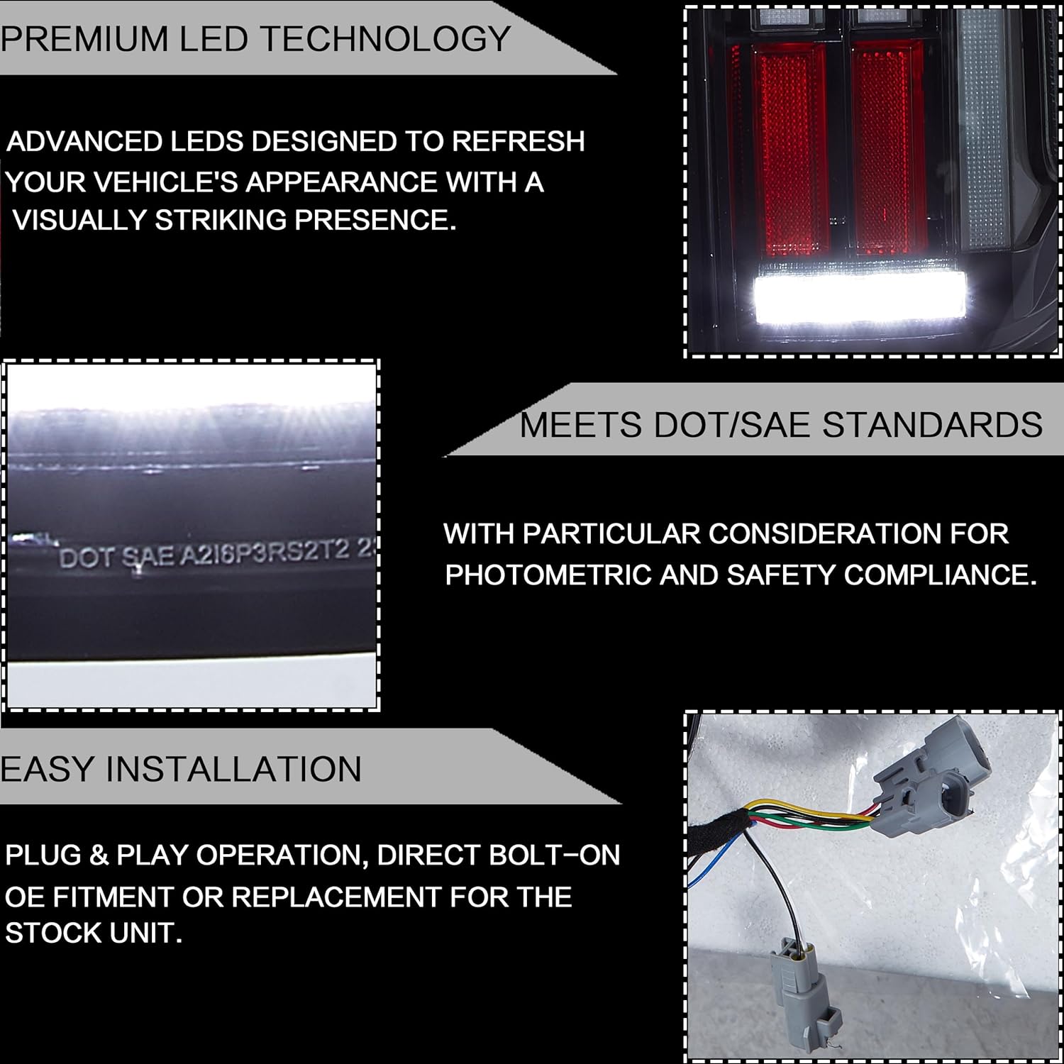VLAND LED Tail Lights Compatible with 2014-2021 Toyota Tundra,Rear Light with Red Sequential Turn Signal, with Startup Animation DRL, Smoked