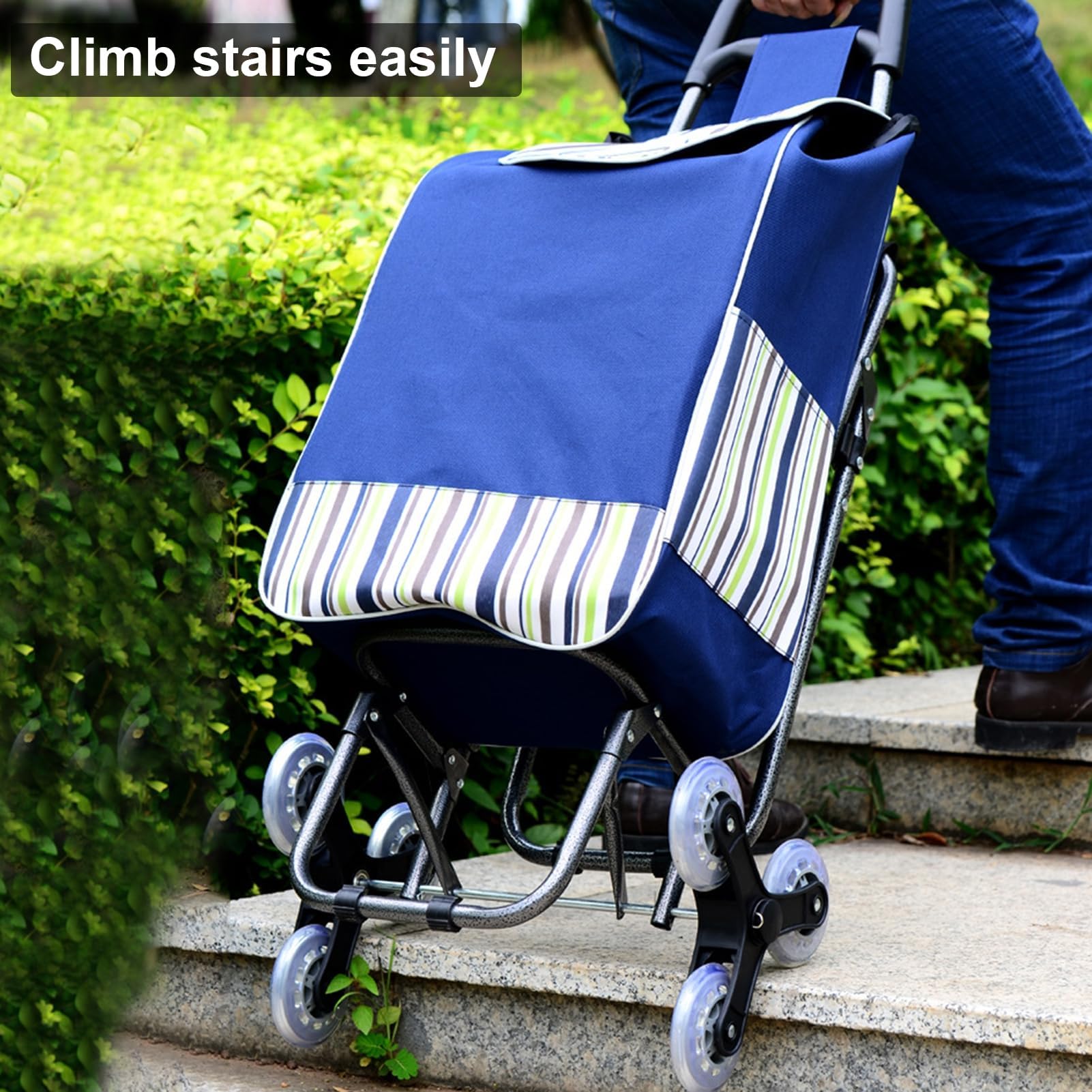 Carrello per la spesa pieghevole da arrampicata con doppie ruote Heavy Du e & Smooth li omic GroceCart per anziani Home Delive& Shopping Blu