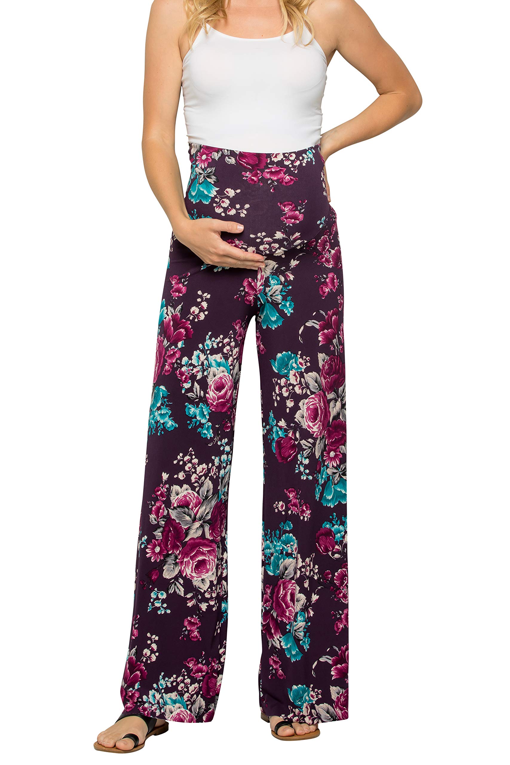 My Bump Damast-Palazzo-Hose für Damen, leger, Bohemian-Stil, mit Bauchkontrolle