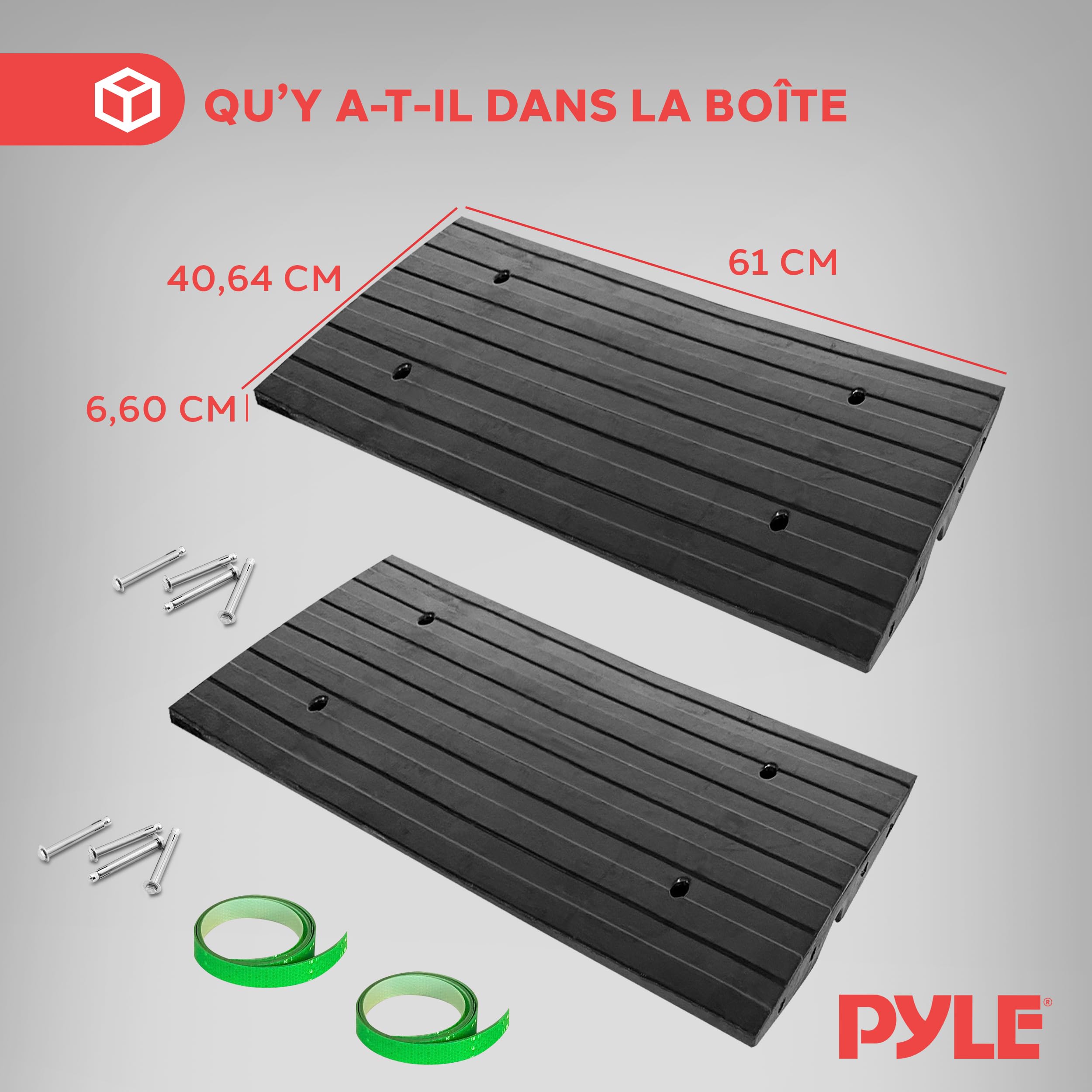 Pyle Rampe de Bordure en Caoutchouc (2)– Ramp de Seuil Antidérapante Imperméable, Bandes Réfléchissantes Vertes, Usage Intensif pour Voiture, Camion, Camping-Car, Chariot Élévateur, Garage et Trottoir